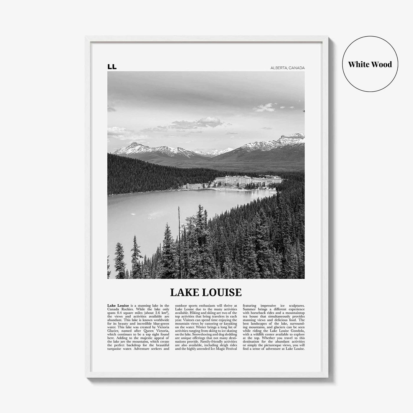 Lake Louise Print Black and White No 1, Lake Louise Wall Art, Lake Louise Poster, Lake Louise Photo, Lake Louise Wall Décor, Alberta, Canada