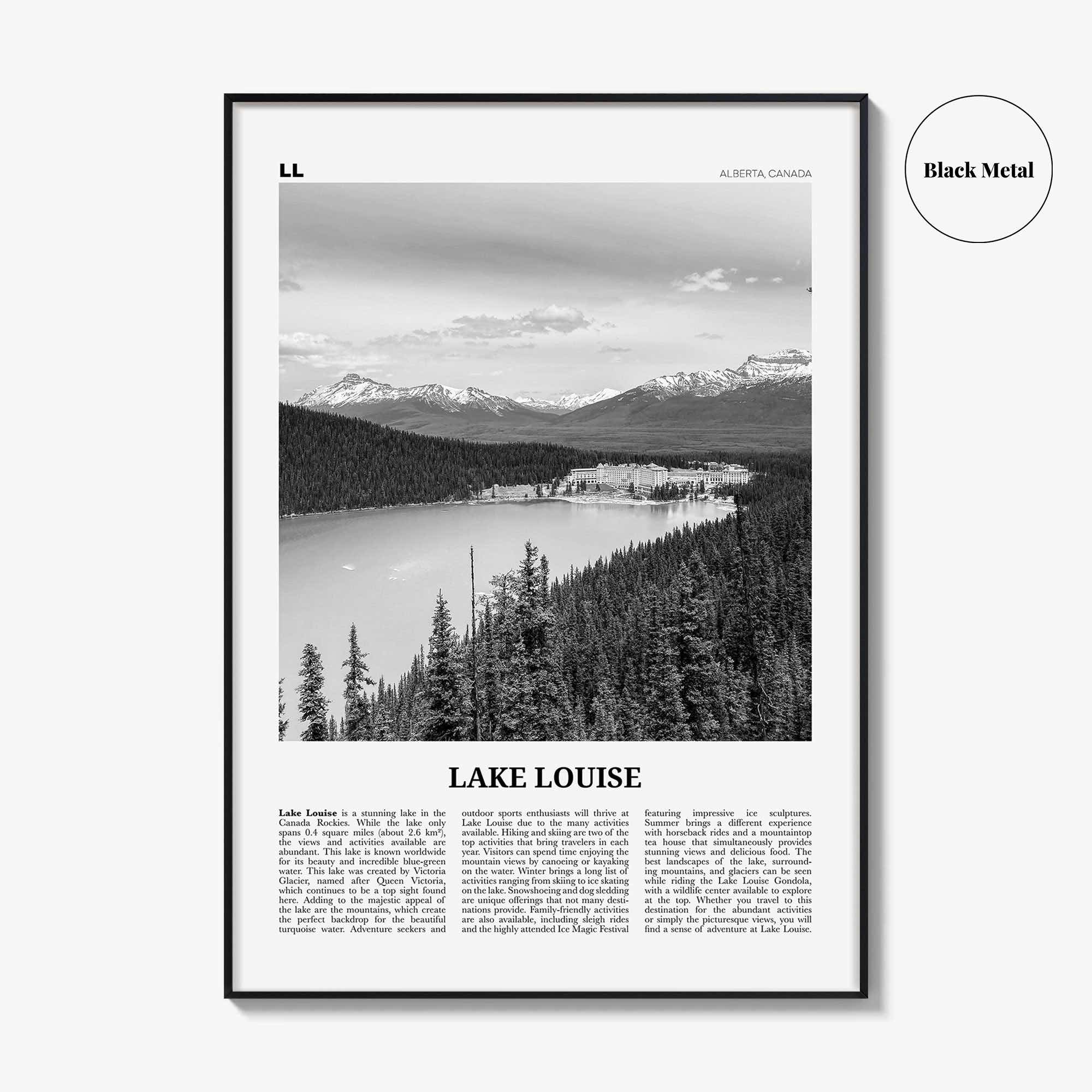 Lake Louise Print Black and White No 1, Lake Louise Wall Art, Lake Louise Poster, Lake Louise Photo, Lake Louise Wall Décor, Alberta, Canada