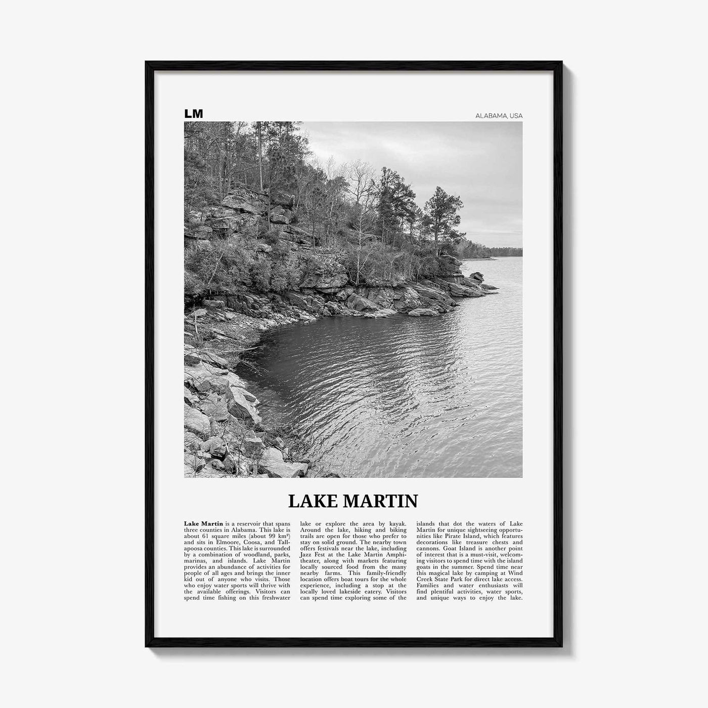 Lake Martin Print Black and White No 1, Lake Martin Wall Art, Lake Martin Poster, Lake Martin Photo, Lake Martin Wall Décor, Alabama, USA