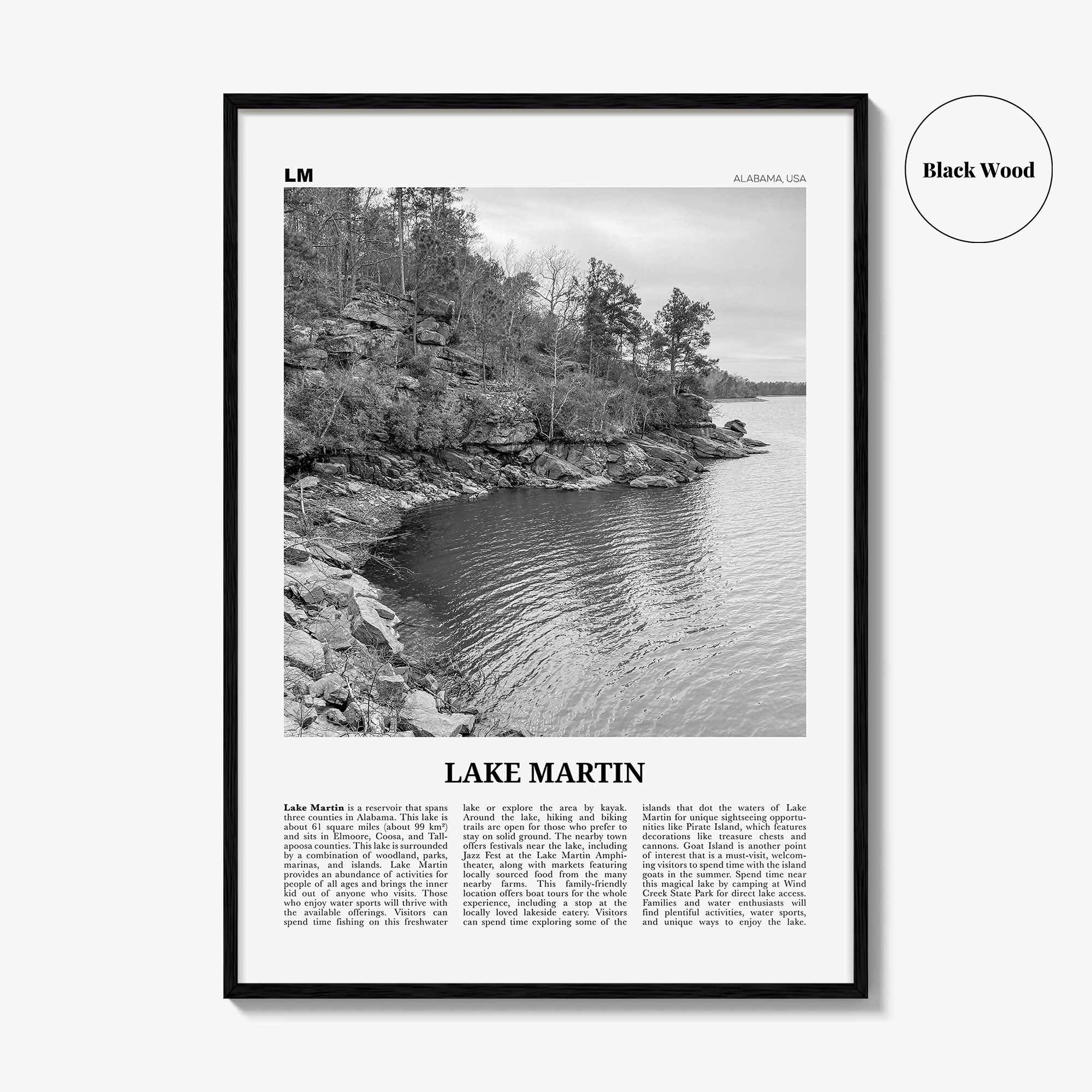 Lake Martin Print Black and White No 1, Lake Martin Wall Art, Lake Martin Poster, Lake Martin Photo, Lake Martin Wall Décor, Alabama, USA