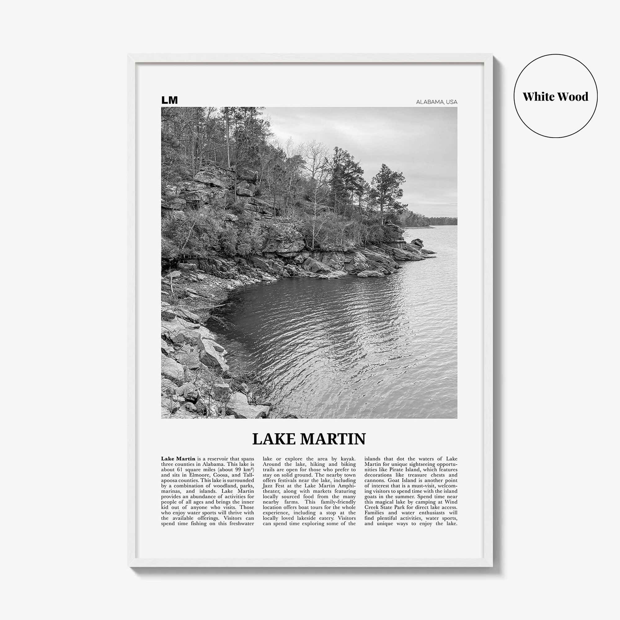 Lake Martin Print Black and White No 1, Lake Martin Wall Art, Lake Martin Poster, Lake Martin Photo, Lake Martin Wall Décor, Alabama, USA
