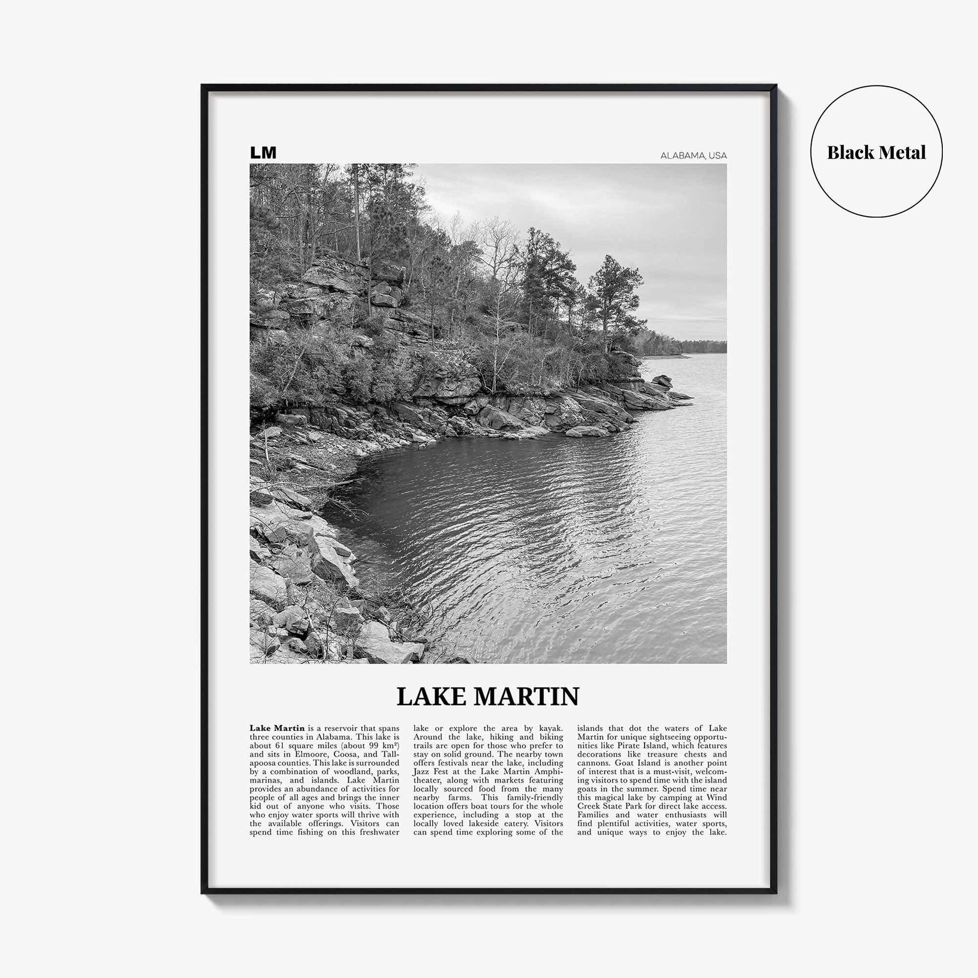 Lake Martin Print Black and White No 1, Lake Martin Wall Art, Lake Martin Poster, Lake Martin Photo, Lake Martin Wall Décor, Alabama, USA