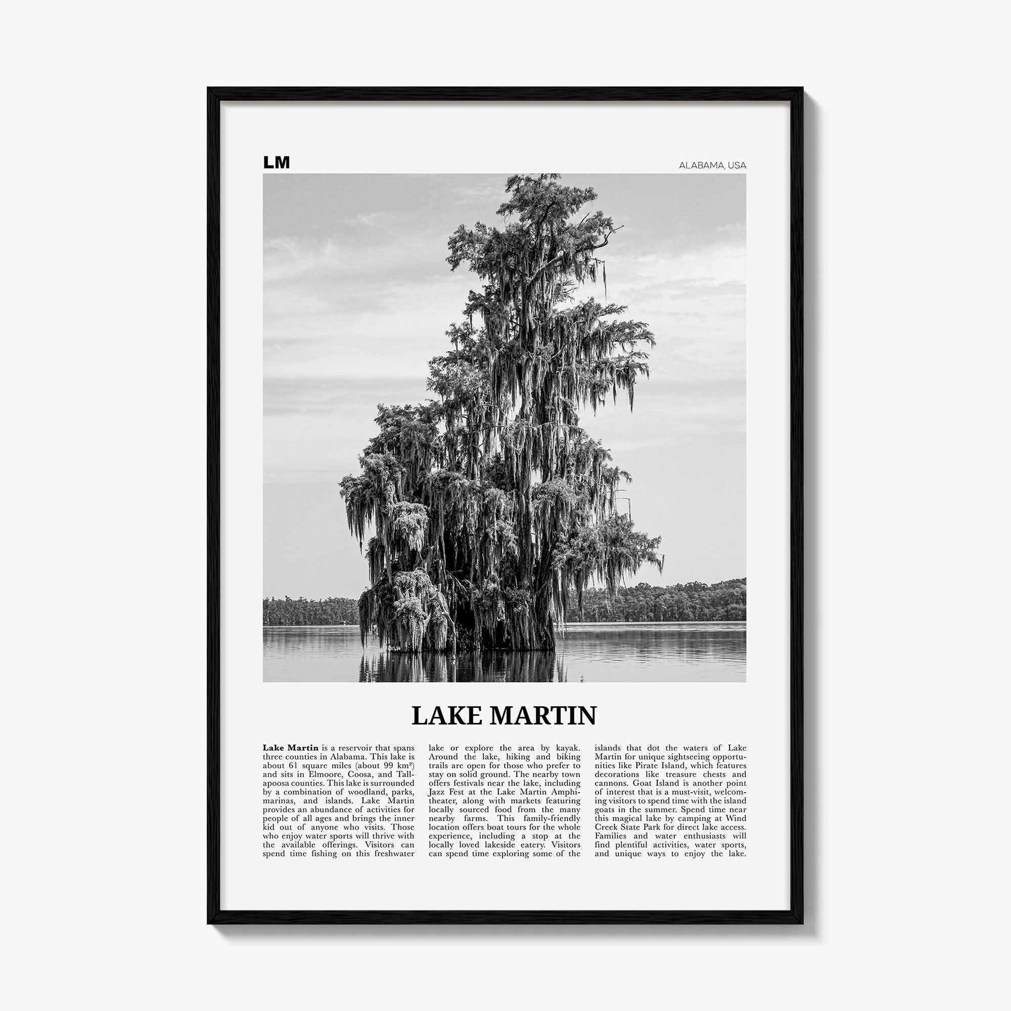 Lake Martin Print Black and White No 2, Lake Martin Wall Art, Lake Martin Poster, Lake Martin Photo, Lake Martin Wall Décor, Alabama, USA