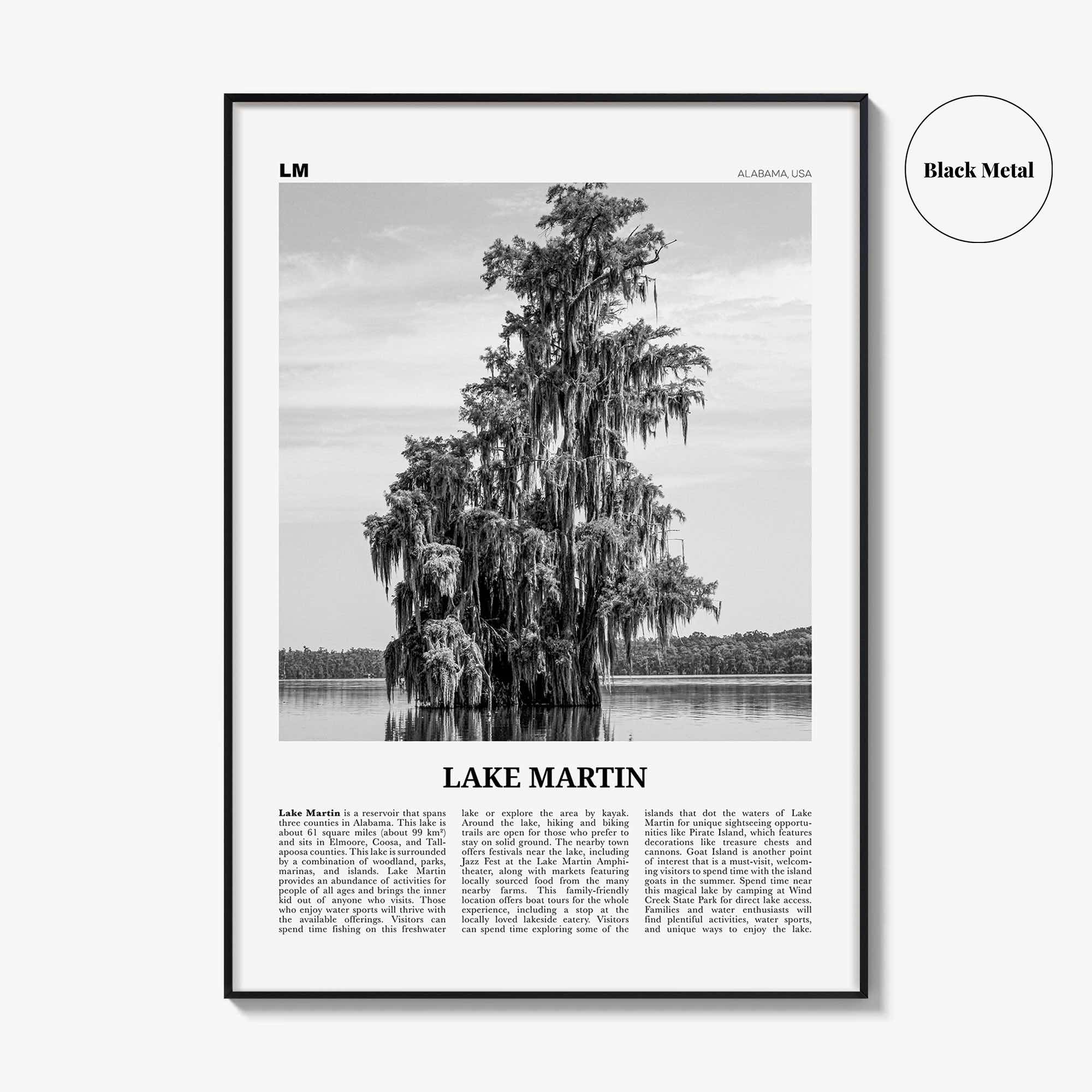 Lake Martin Print Black and White No 2, Lake Martin Wall Art, Lake Martin Poster, Lake Martin Photo, Lake Martin Wall Décor, Alabama, USA