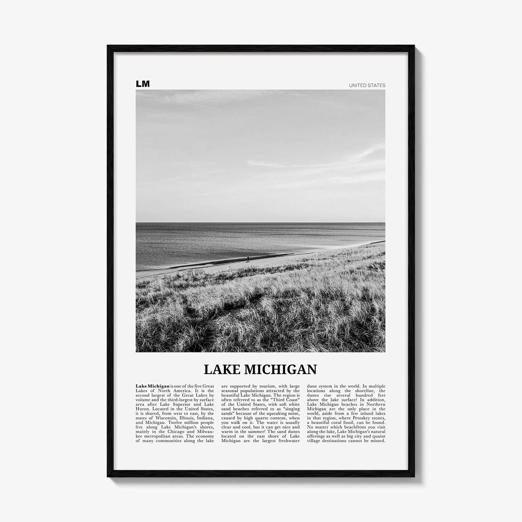 Lake Michigan Print Black and White, Lake Michigan Wall Art, Lake Michigan Poster, Lake Michigan Photo, United States, USA