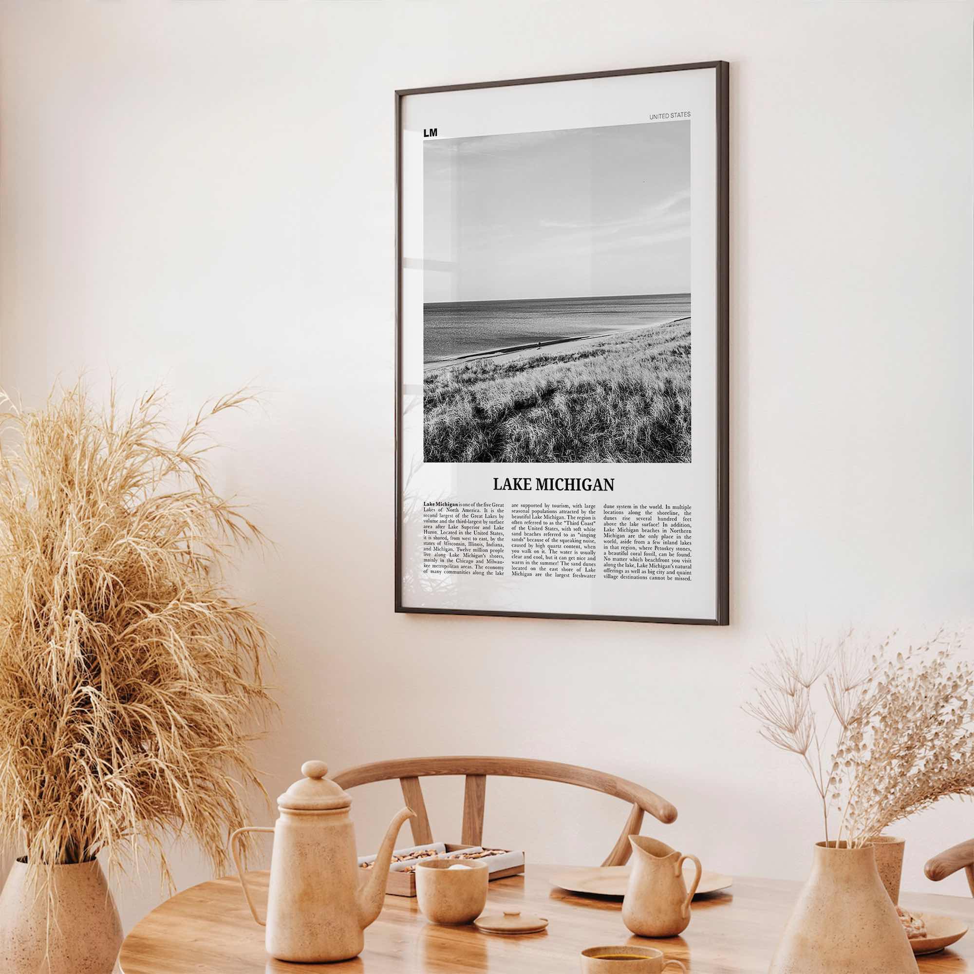 Lake Michigan Print Black and White, Lake Michigan Wall Art, Lake Michigan Poster, Lake Michigan Photo, United States, USA