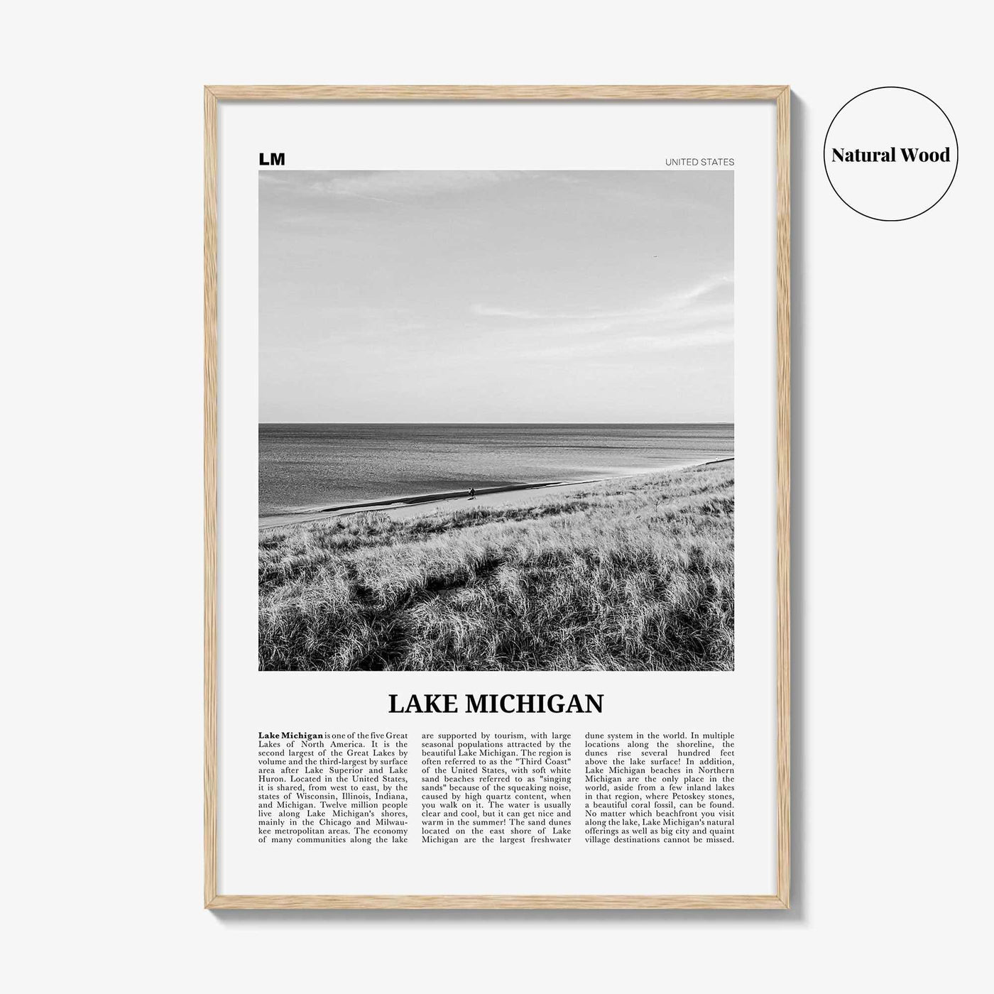 Lake Michigan Print Black and White, Lake Michigan Wall Art, Lake Michigan Poster, Lake Michigan Photo, United States, USA