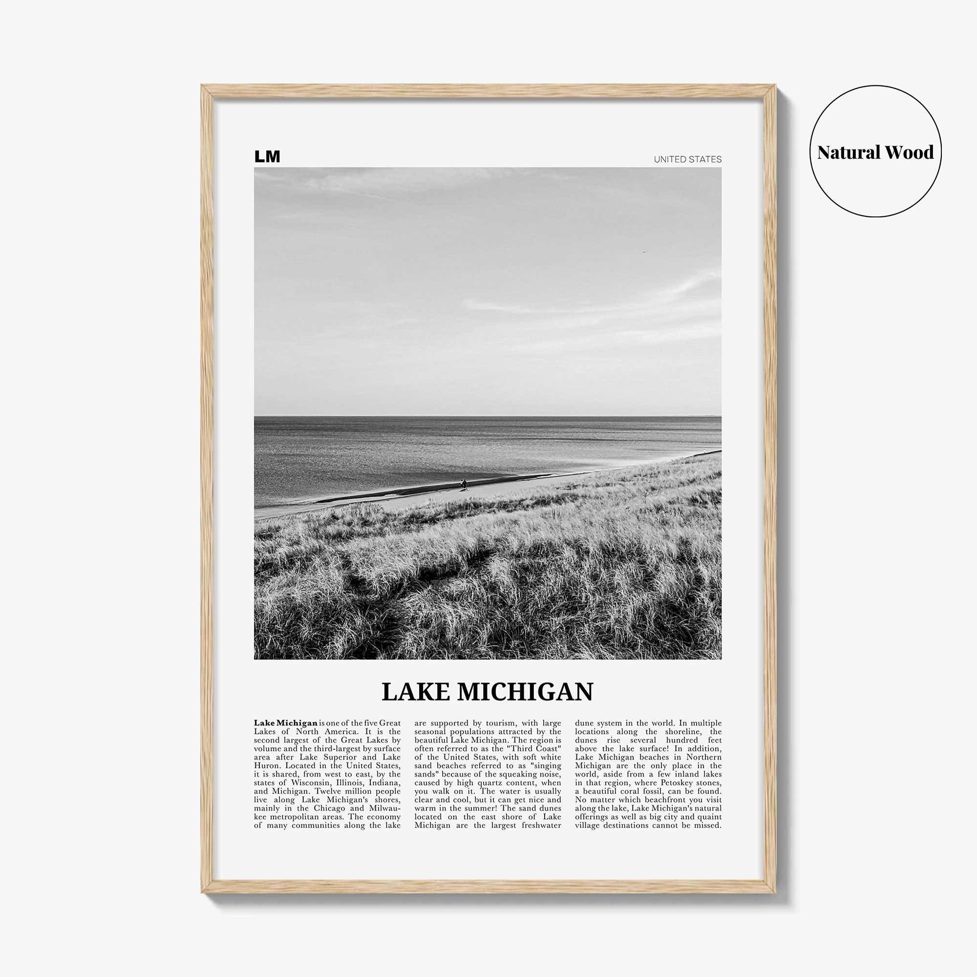 Lake Michigan Print Black and White, Lake Michigan Wall Art, Lake Michigan Poster, Lake Michigan Photo, United States, USA