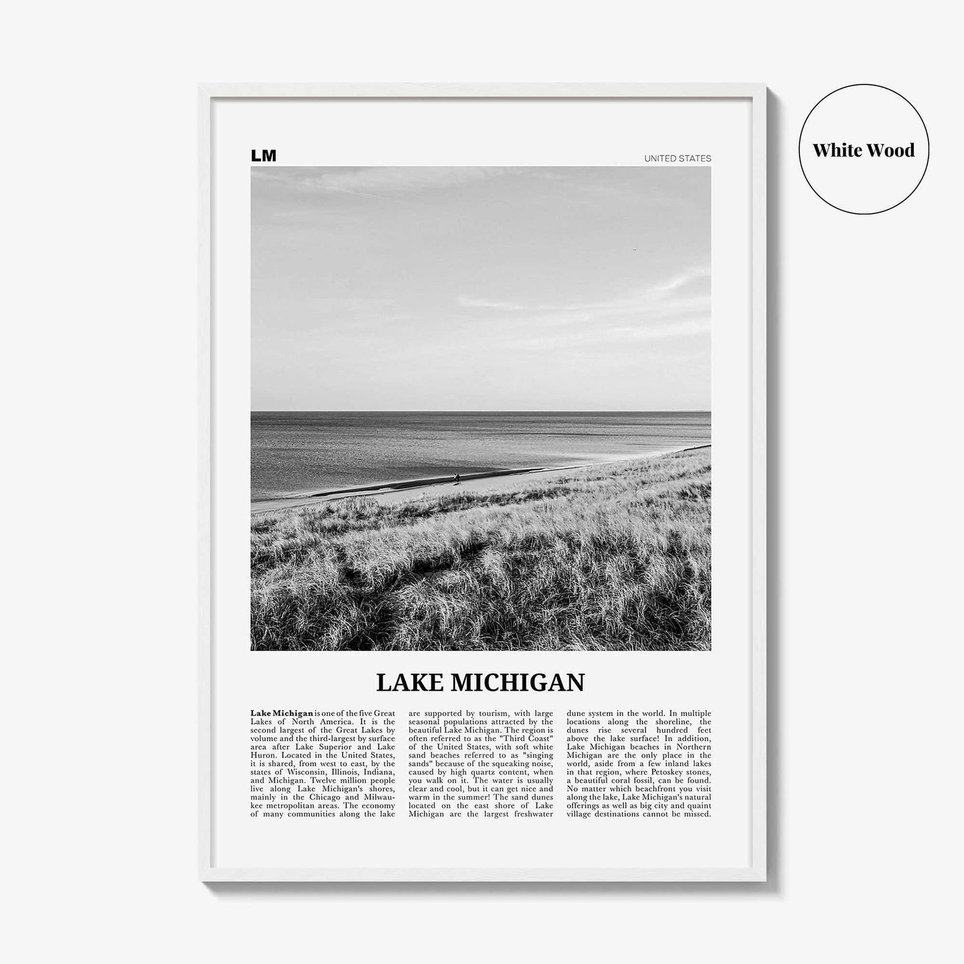 Lake Michigan Print Black and White, Lake Michigan Wall Art, Lake Michigan Poster, Lake Michigan Photo, United States, USA