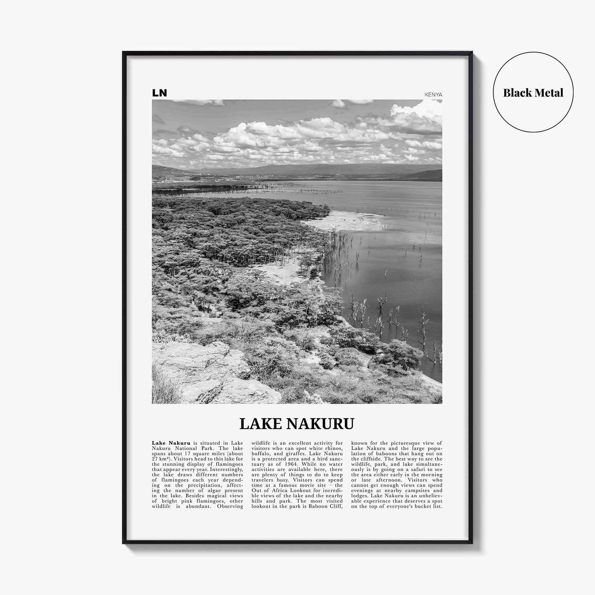 Lake Nakuru Print Black and White, Lake Nakuru Wall Art, Lake Nakuru Poster, Lake Nakuru Photo, Lake Nakuru Wall Décor, Kenya