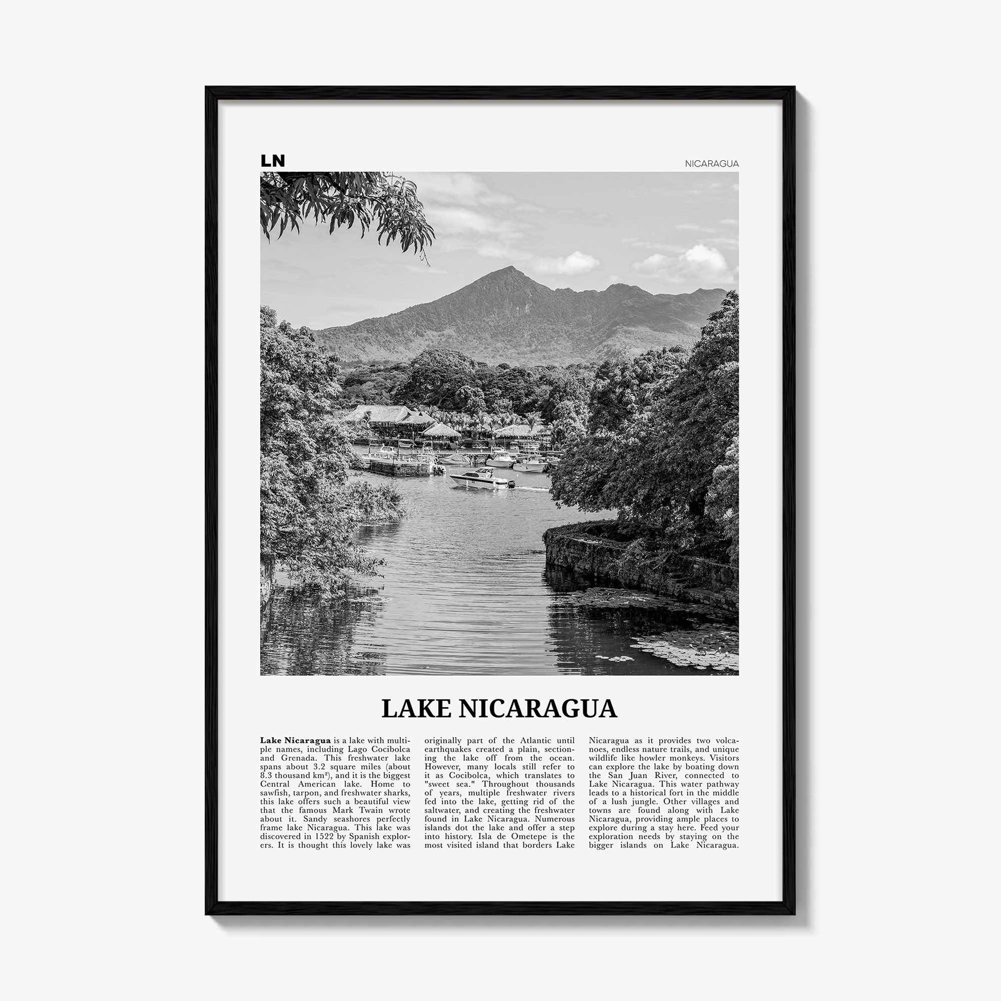 Lake Nicaragua Print Black and White, Lake Nicaragua Wall Art, Lake Nicaragua Poster, Lake Nicaragua Photo, Lake Nicaragua Wall Décor