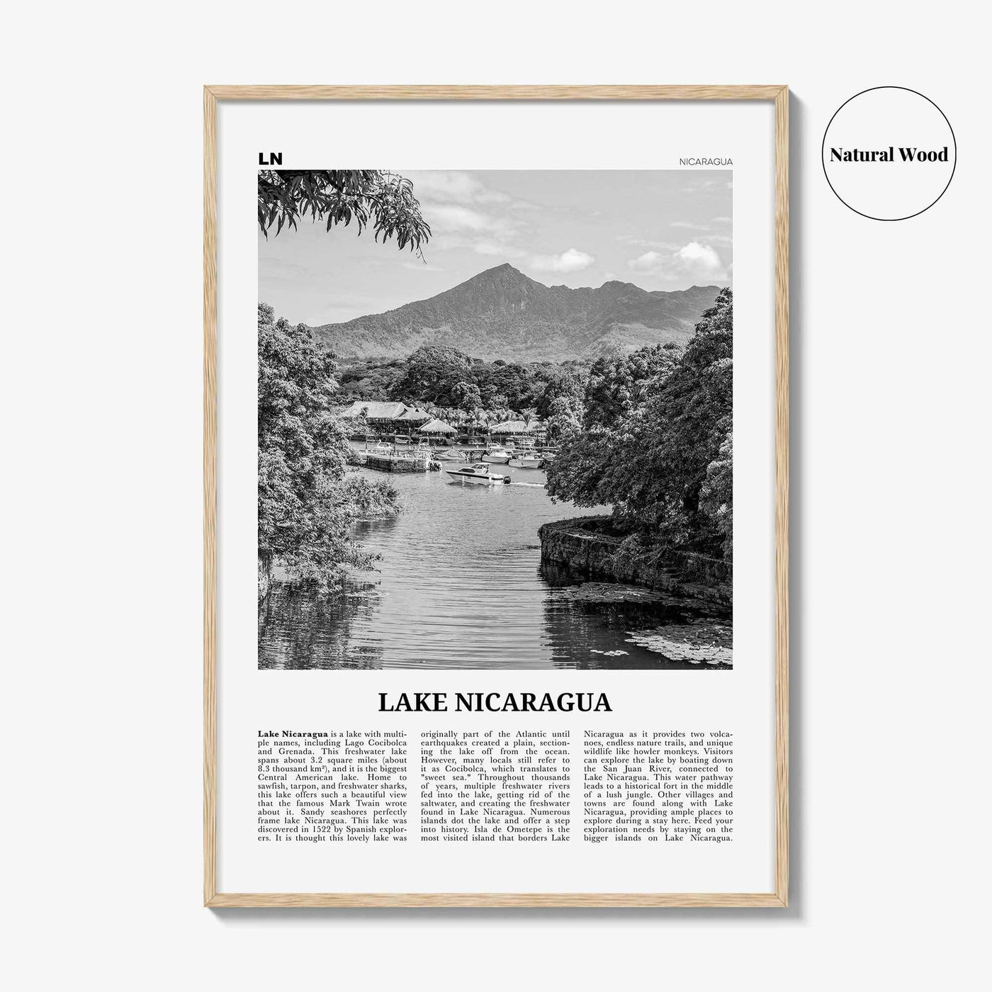 Lake Nicaragua Print Black and White, Lake Nicaragua Wall Art, Lake Nicaragua Poster, Lake Nicaragua Photo, Lake Nicaragua Wall Décor