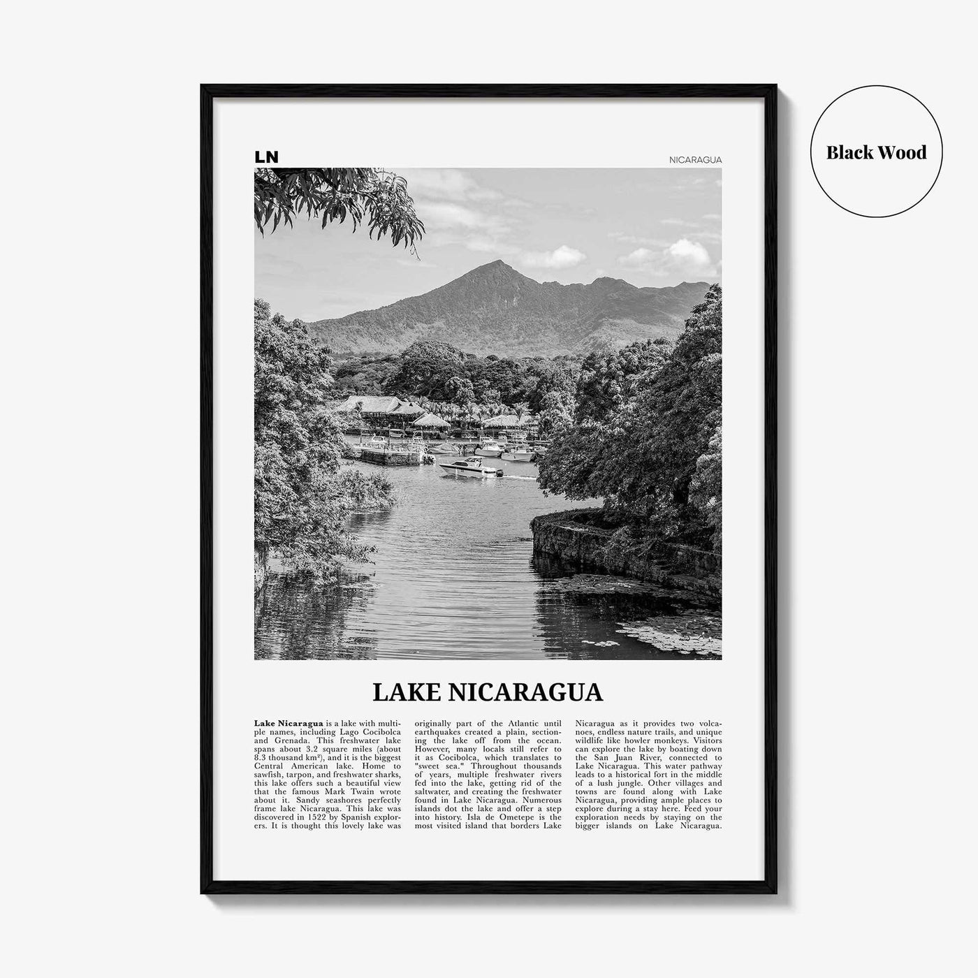 Lake Nicaragua Print Black and White, Lake Nicaragua Wall Art, Lake Nicaragua Poster, Lake Nicaragua Photo, Lake Nicaragua Wall Décor
