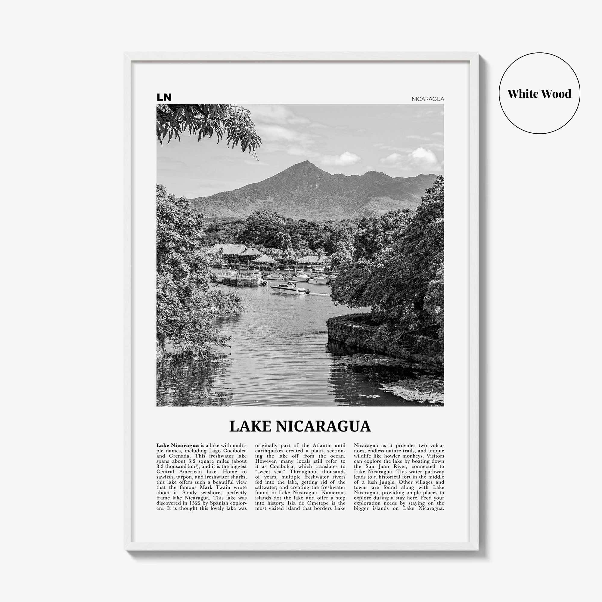 Lake Nicaragua Print Black and White, Lake Nicaragua Wall Art, Lake Nicaragua Poster, Lake Nicaragua Photo, Lake Nicaragua Wall Décor