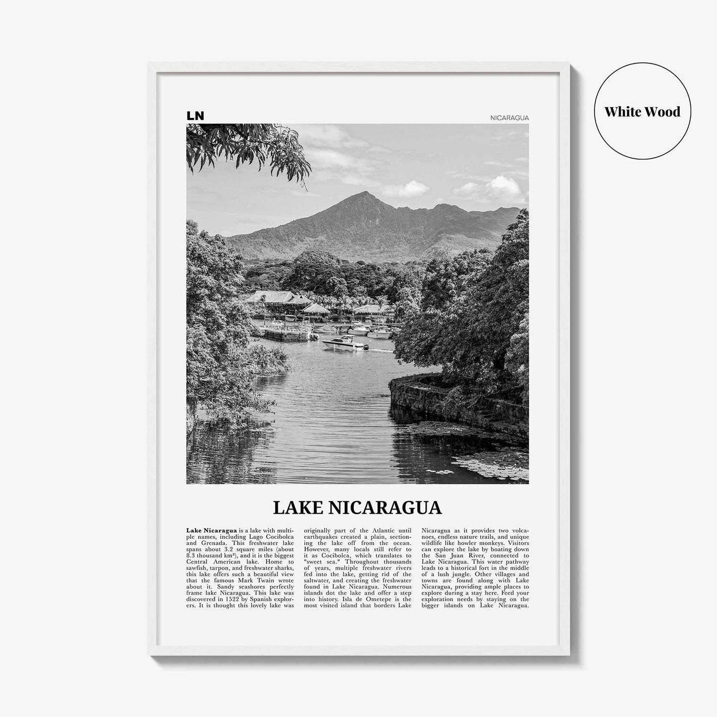 Lake Nicaragua Print Black and White, Lake Nicaragua Wall Art, Lake Nicaragua Poster, Lake Nicaragua Photo, Lake Nicaragua Wall Décor