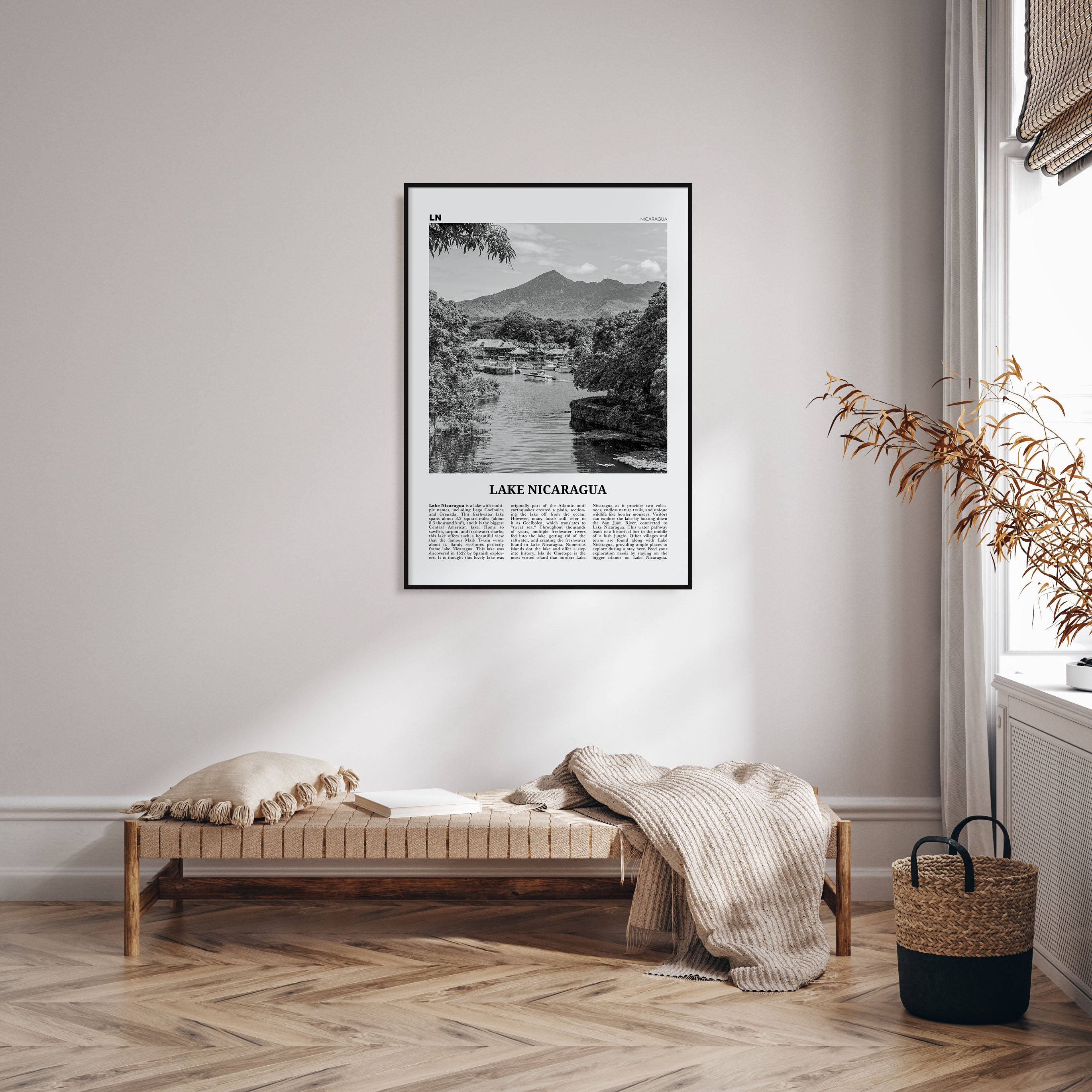 Lake Nicaragua Travel B&W Poster