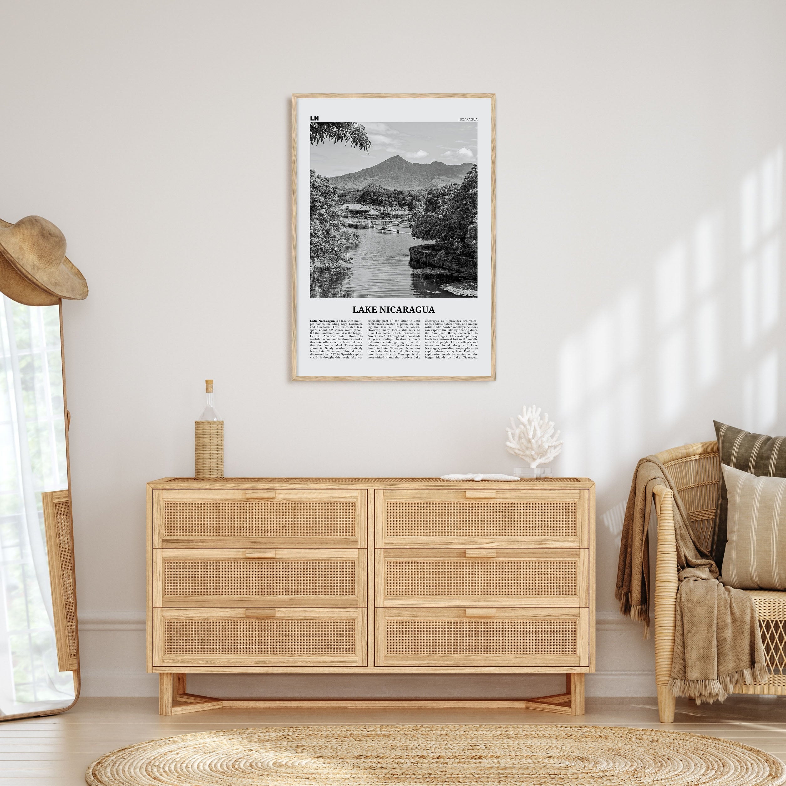 Lake Nicaragua Travel B&W Poster
