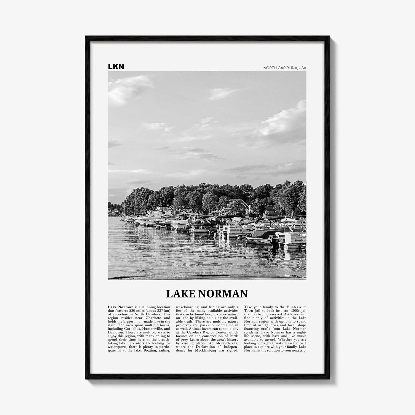 Lake Norman Print Black and White, Lake Norman Wall Art, Lake Norman Poster, Lake Norman Photo, Lake Norman Wall Décor, North Carolina, USA
