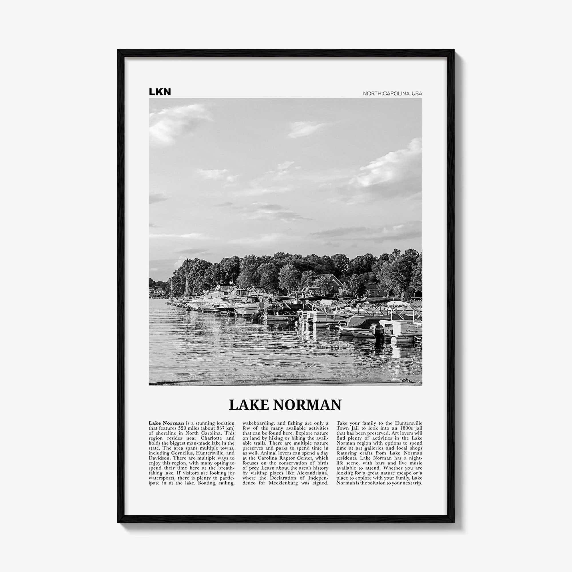 Lake Norman Print Black and White, Lake Norman Wall Art, Lake Norman Poster, Lake Norman Photo, Lake Norman Wall Décor, North Carolina, USA