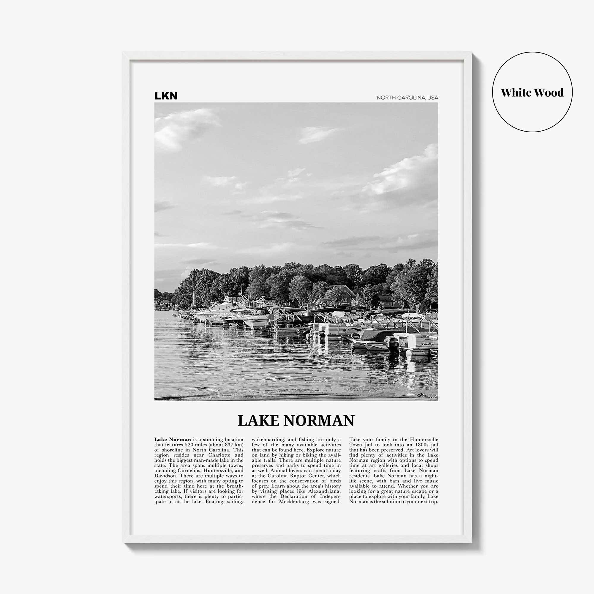 Lake Norman Print Black and White, Lake Norman Wall Art, Lake Norman Poster, Lake Norman Photo, Lake Norman Wall Décor, North Carolina, USA