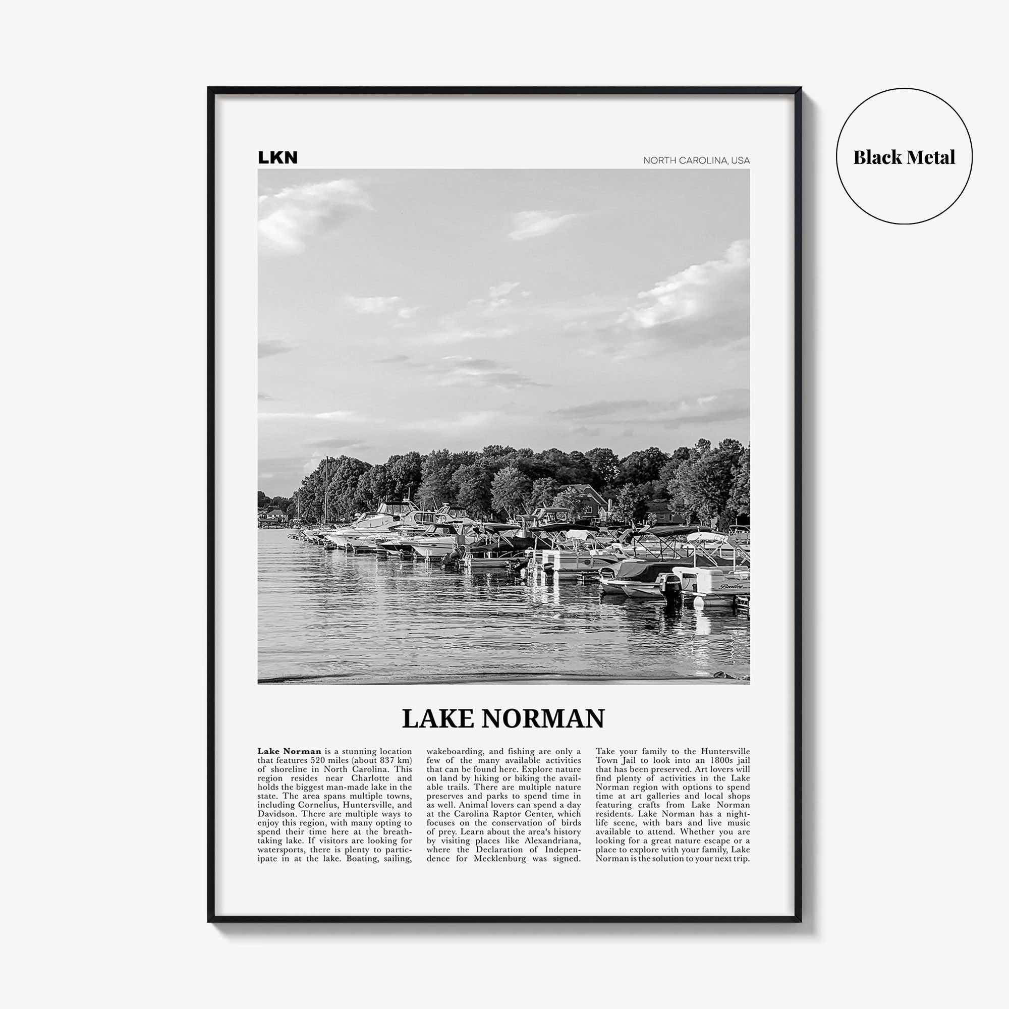Lake Norman Print Black and White, Lake Norman Wall Art, Lake Norman Poster, Lake Norman Photo, Lake Norman Wall Décor, North Carolina, USA