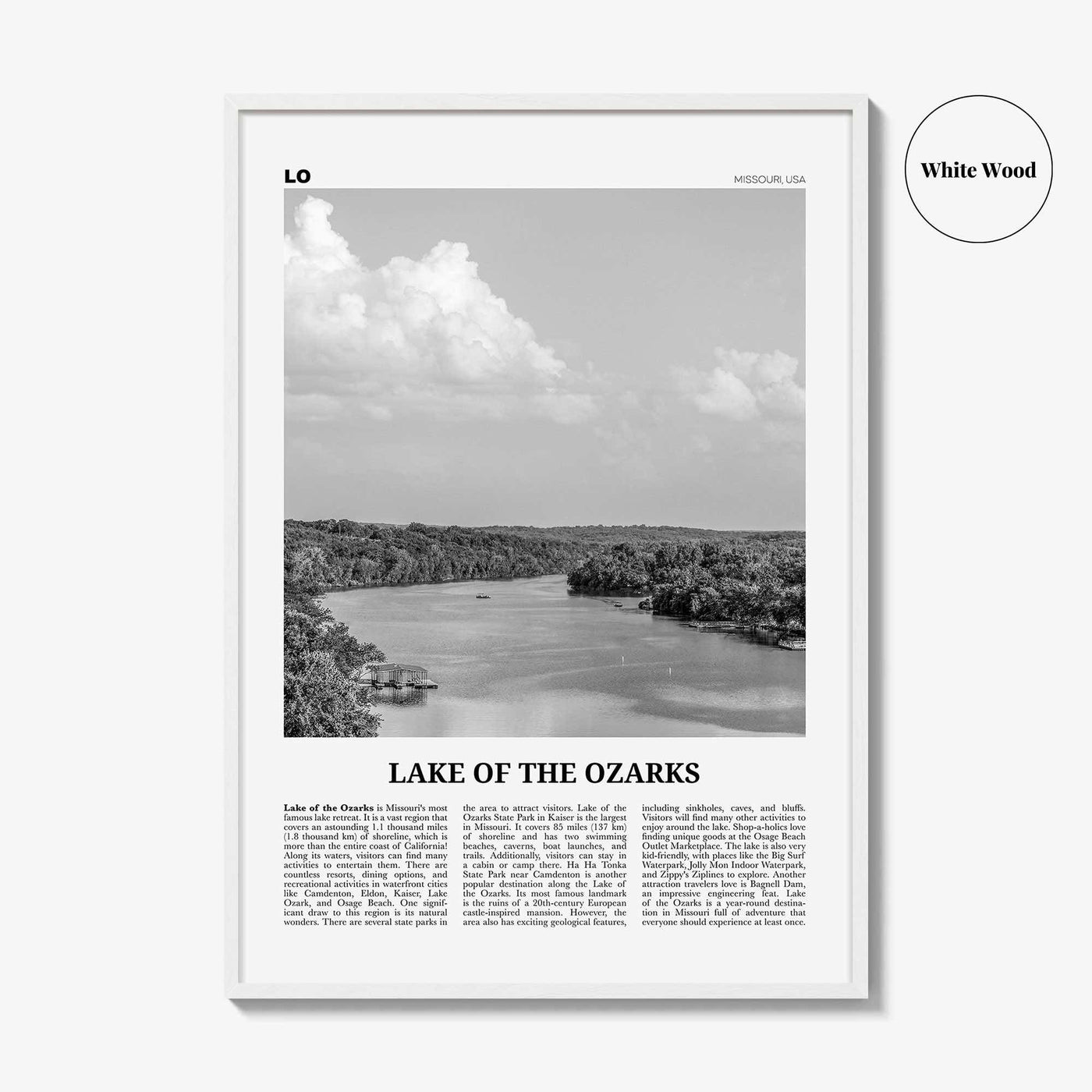 Lake of the Ozarks Print Black and White, Lake of the Ozarks Wall Art, Lake of the Ozarks Poster, Lake of the Ozarks Photo, Missouri, USA