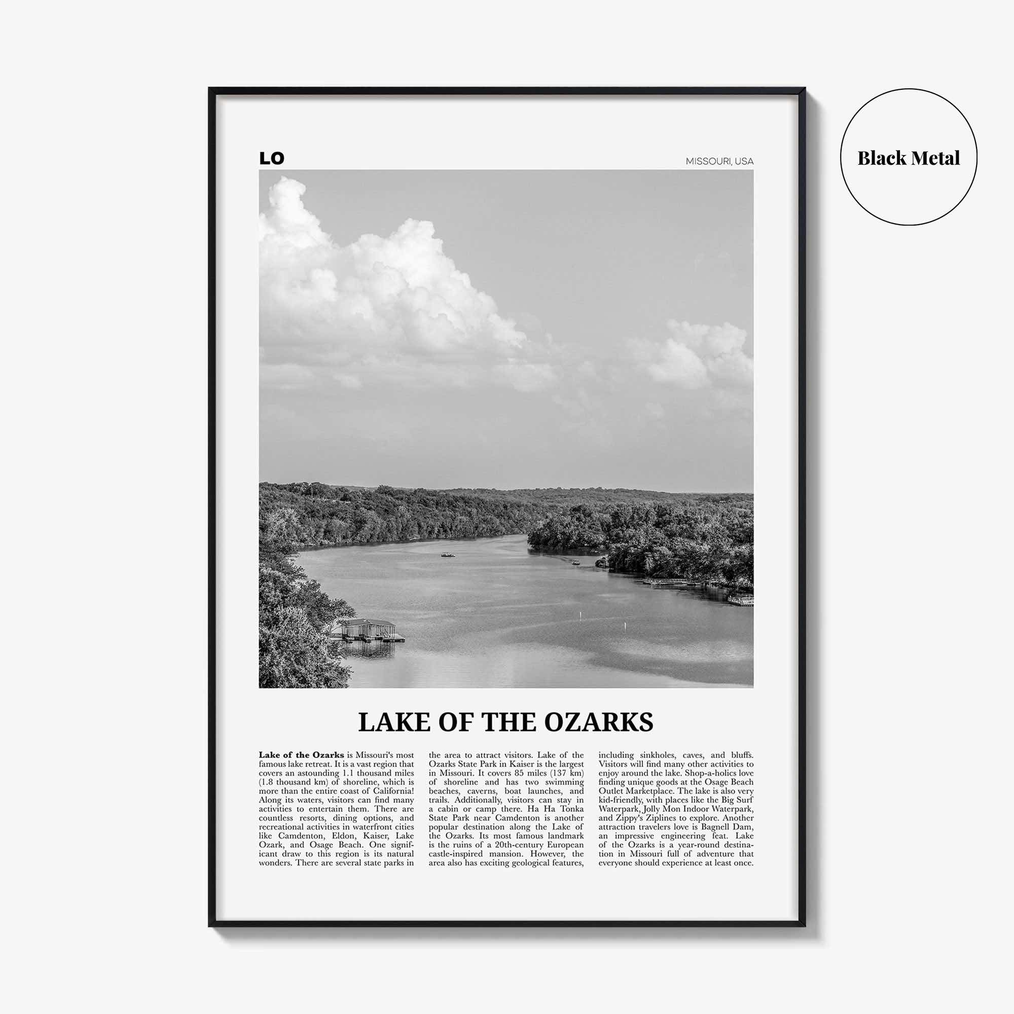 Lake of the Ozarks Print Black and White, Lake of the Ozarks Wall Art, Lake of the Ozarks Poster, Lake of the Ozarks Photo, Missouri, USA