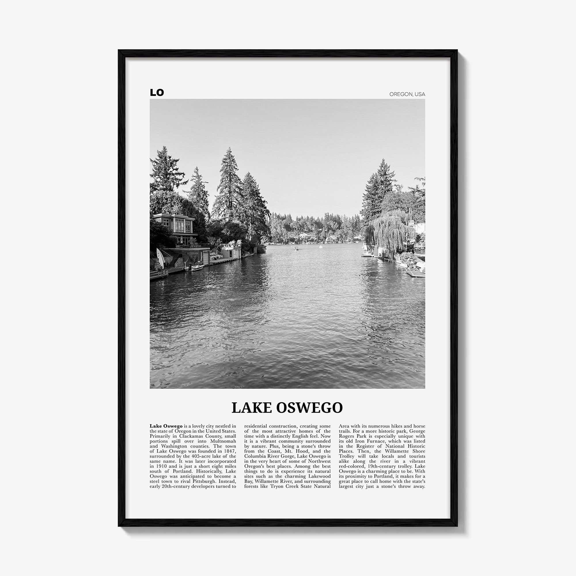 Lake Oswego Print Black and White, Lake Oswego Wall Art, Lake Oswego Poster, Lake Oswego Photo, Lake Oswego Wall Décor, Oregon, USA