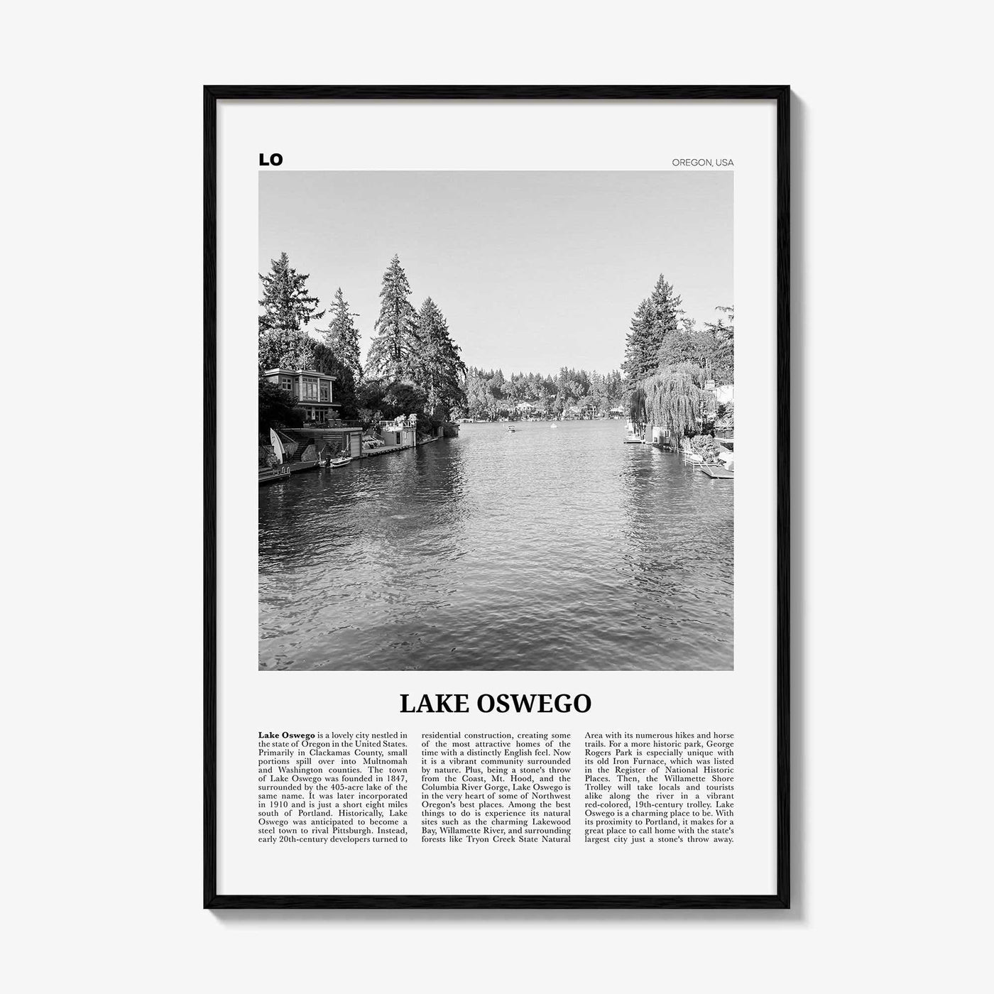 Lake Oswego Print Black and White, Lake Oswego Wall Art, Lake Oswego Poster, Lake Oswego Photo, Lake Oswego Wall Décor, Oregon, USA