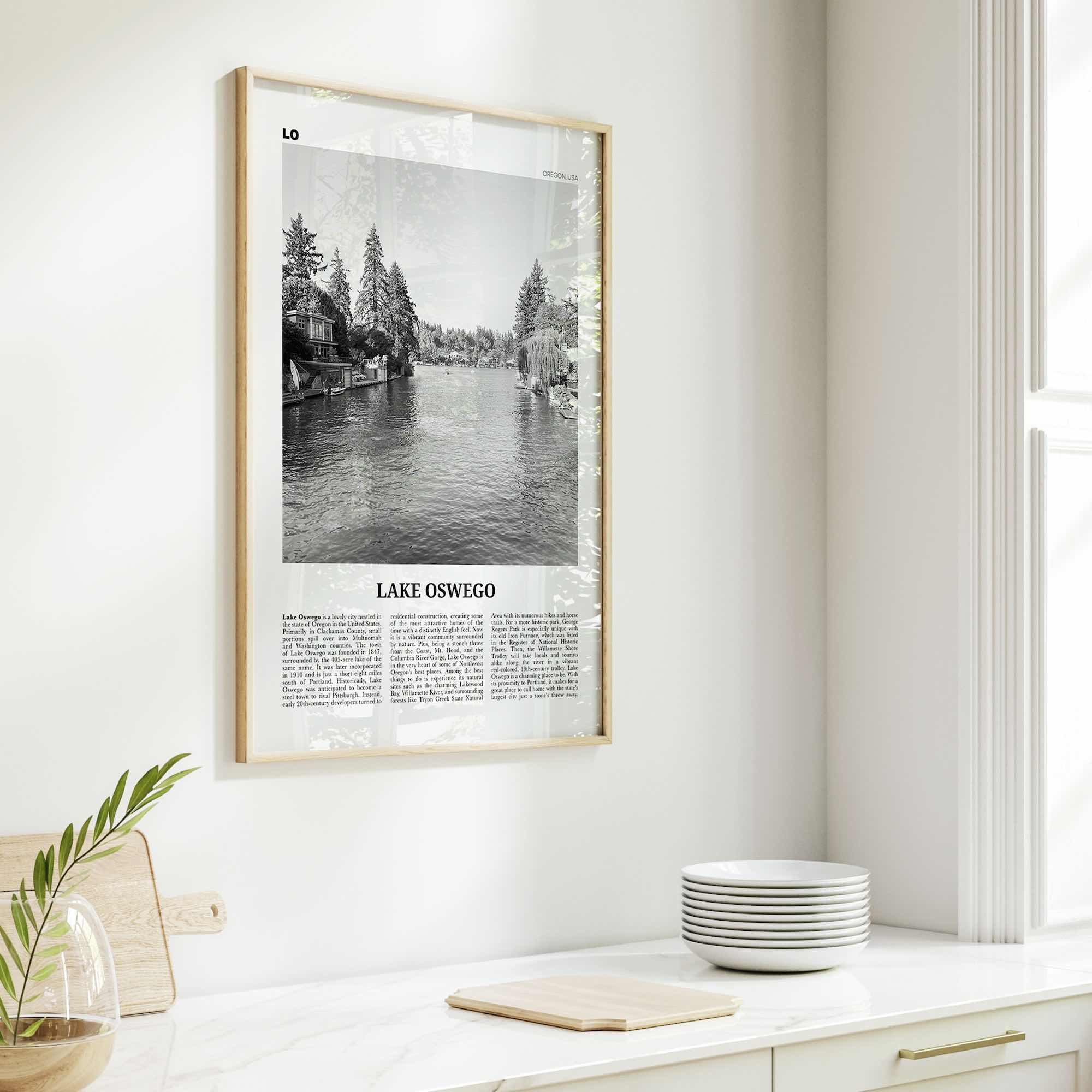 Lake Oswego Print Black and White, Lake Oswego Wall Art, Lake Oswego Poster, Lake Oswego Photo, Lake Oswego Wall Décor, Oregon, USA