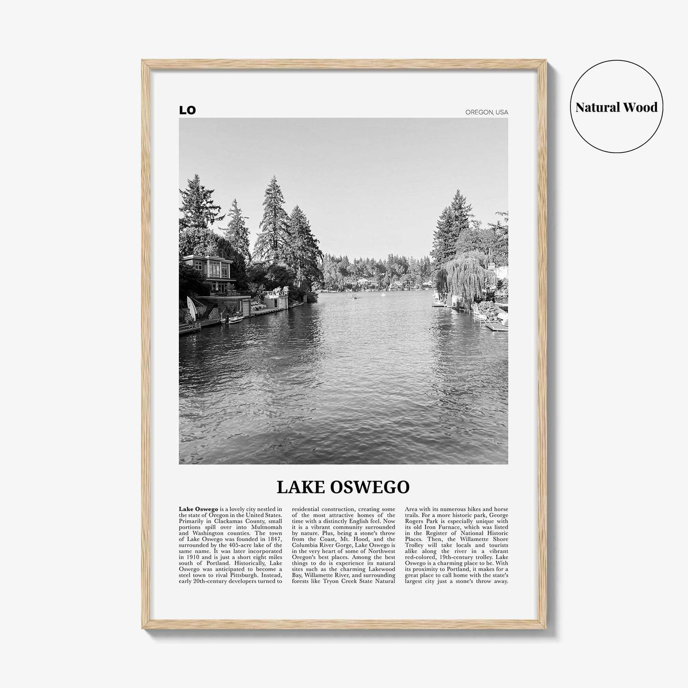 Lake Oswego Print Black and White, Lake Oswego Wall Art, Lake Oswego Poster, Lake Oswego Photo, Lake Oswego Wall Décor, Oregon, USA