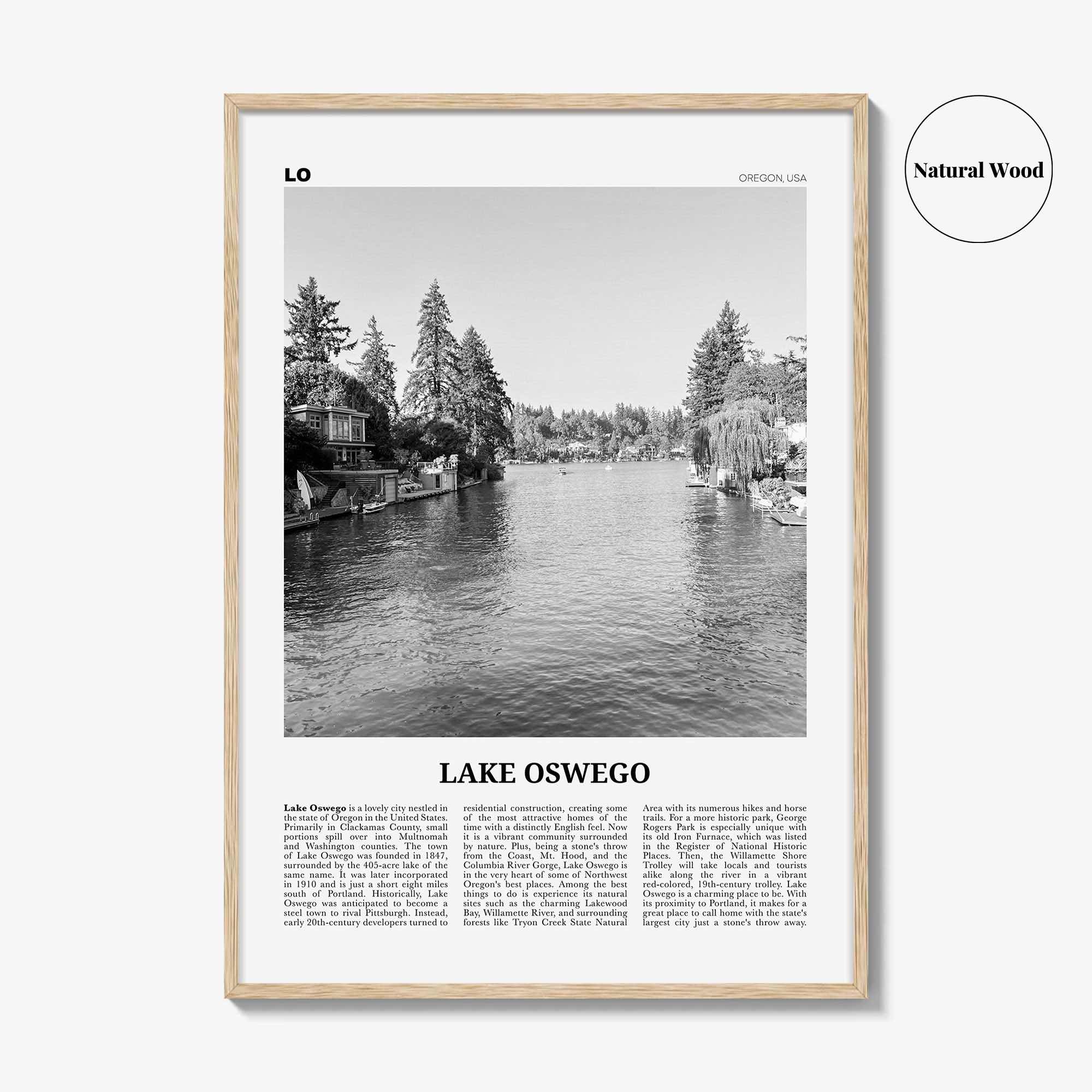 Lake Oswego Print Black and White, Lake Oswego Wall Art, Lake Oswego Poster, Lake Oswego Photo, Lake Oswego Wall Décor, Oregon, USA