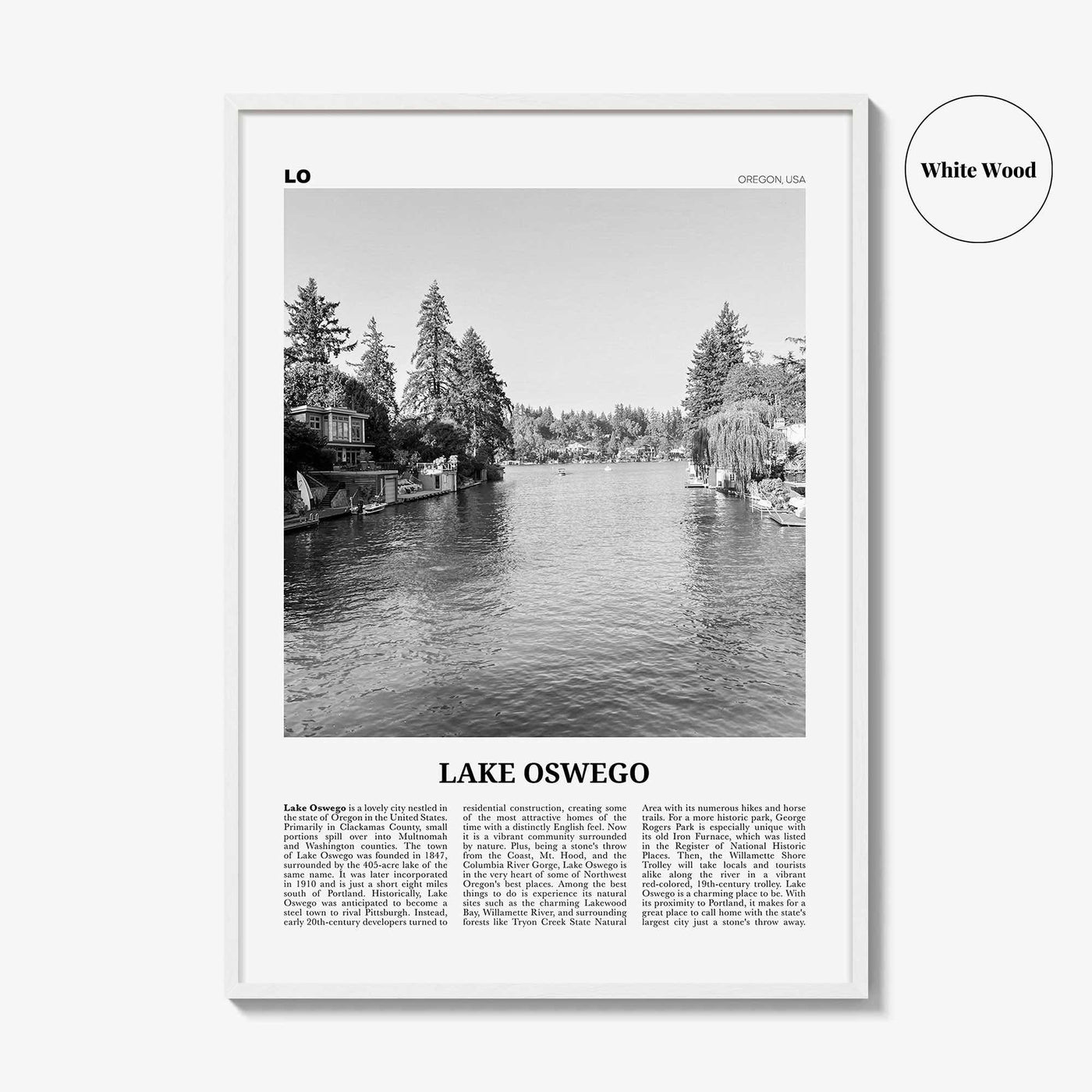 Lake Oswego Print Black and White, Lake Oswego Wall Art, Lake Oswego Poster, Lake Oswego Photo, Lake Oswego Wall Décor, Oregon, USA