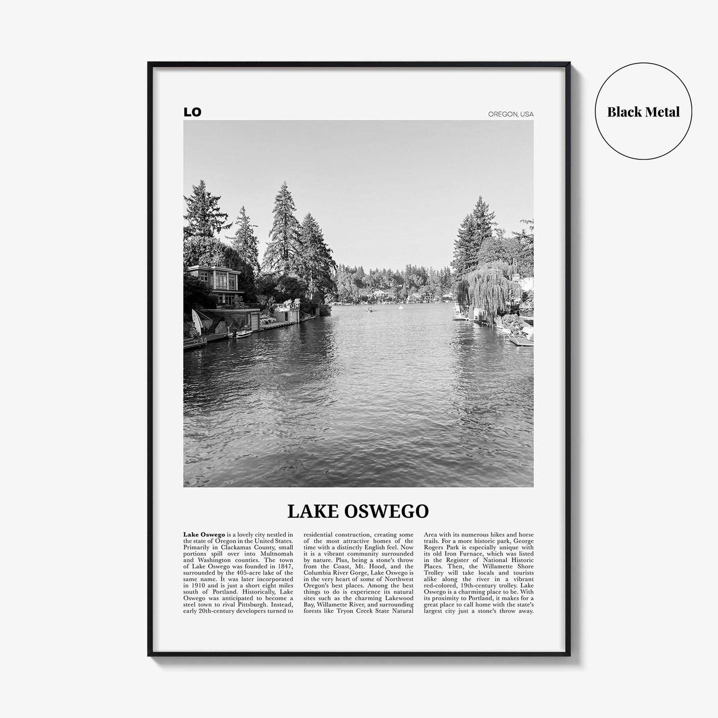 Lake Oswego Print Black and White, Lake Oswego Wall Art, Lake Oswego Poster, Lake Oswego Photo, Lake Oswego Wall Décor, Oregon, USA