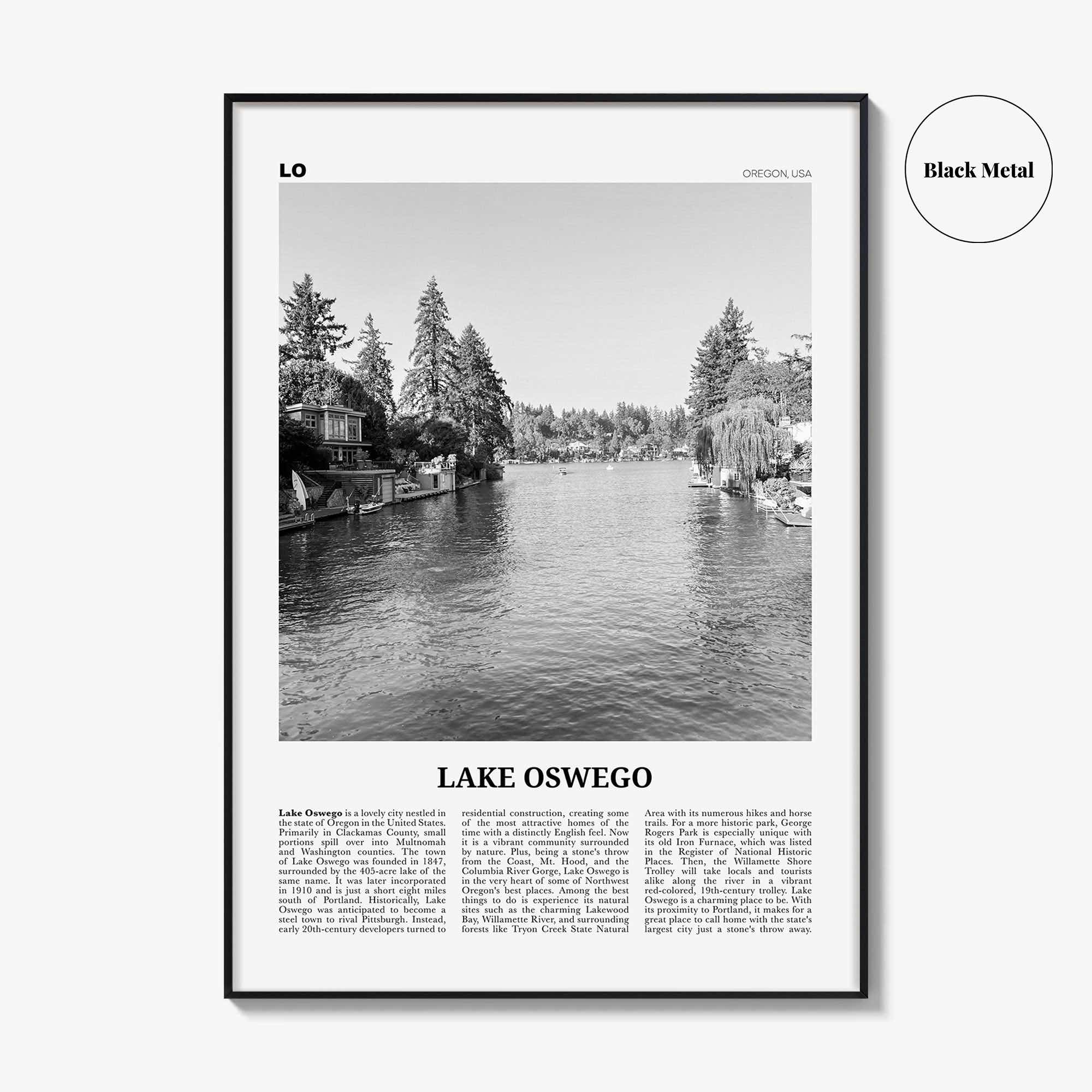 Lake Oswego Print Black and White, Lake Oswego Wall Art, Lake Oswego Poster, Lake Oswego Photo, Lake Oswego Wall Décor, Oregon, USA