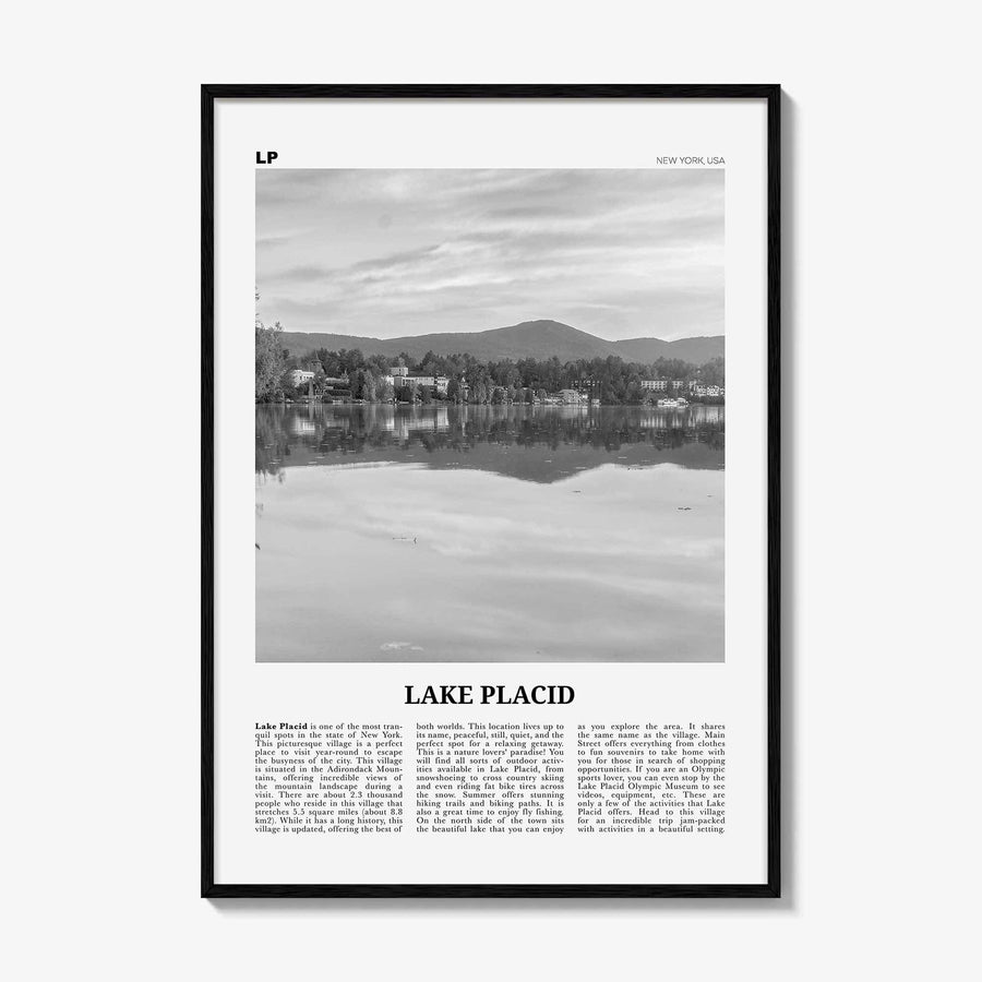 Lake Placid Print Black and White, Lake Placid Wall Art, Lake Placid Poster, Lake Placid Photo, Lake Placid Map, New York, USA