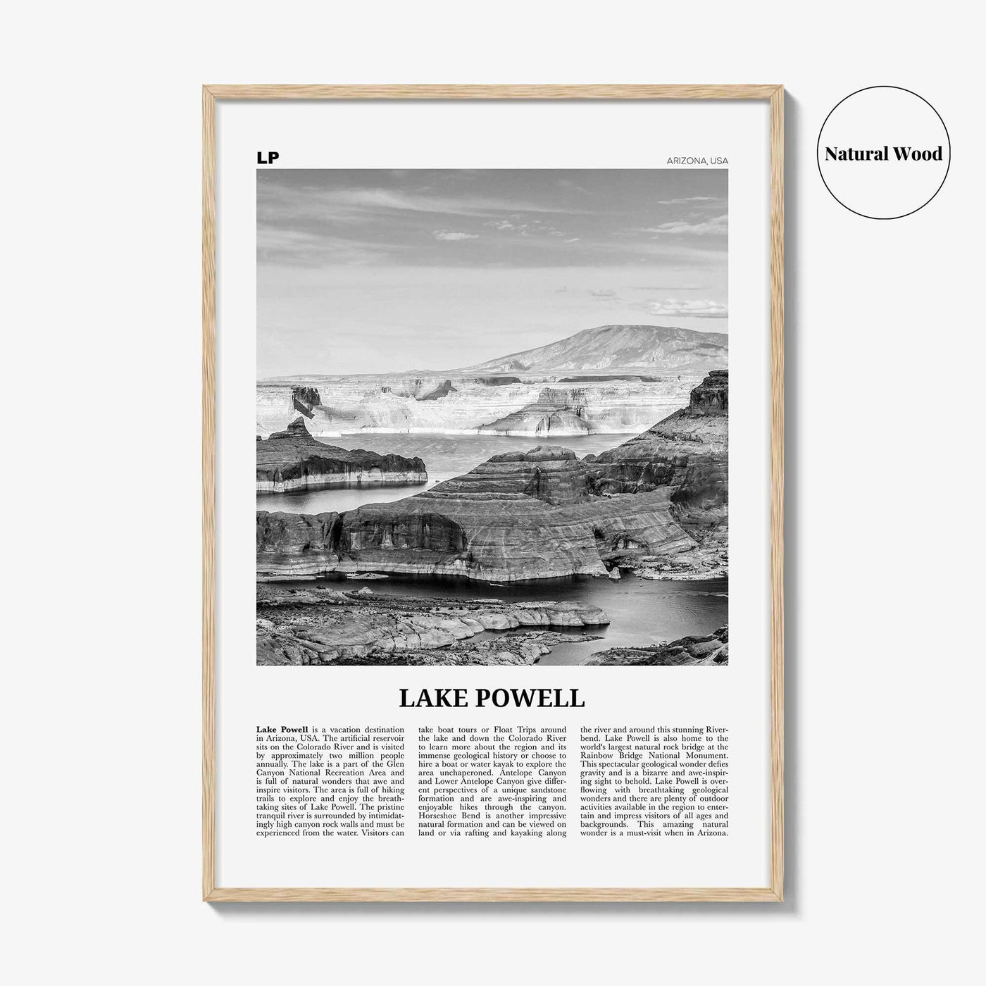 Lake Powell Print Black and White, Lake Powell Wall Art, Lake Powell Poster, Lake Powell Photo, Lake Powell Map, Arizona, USA, United States