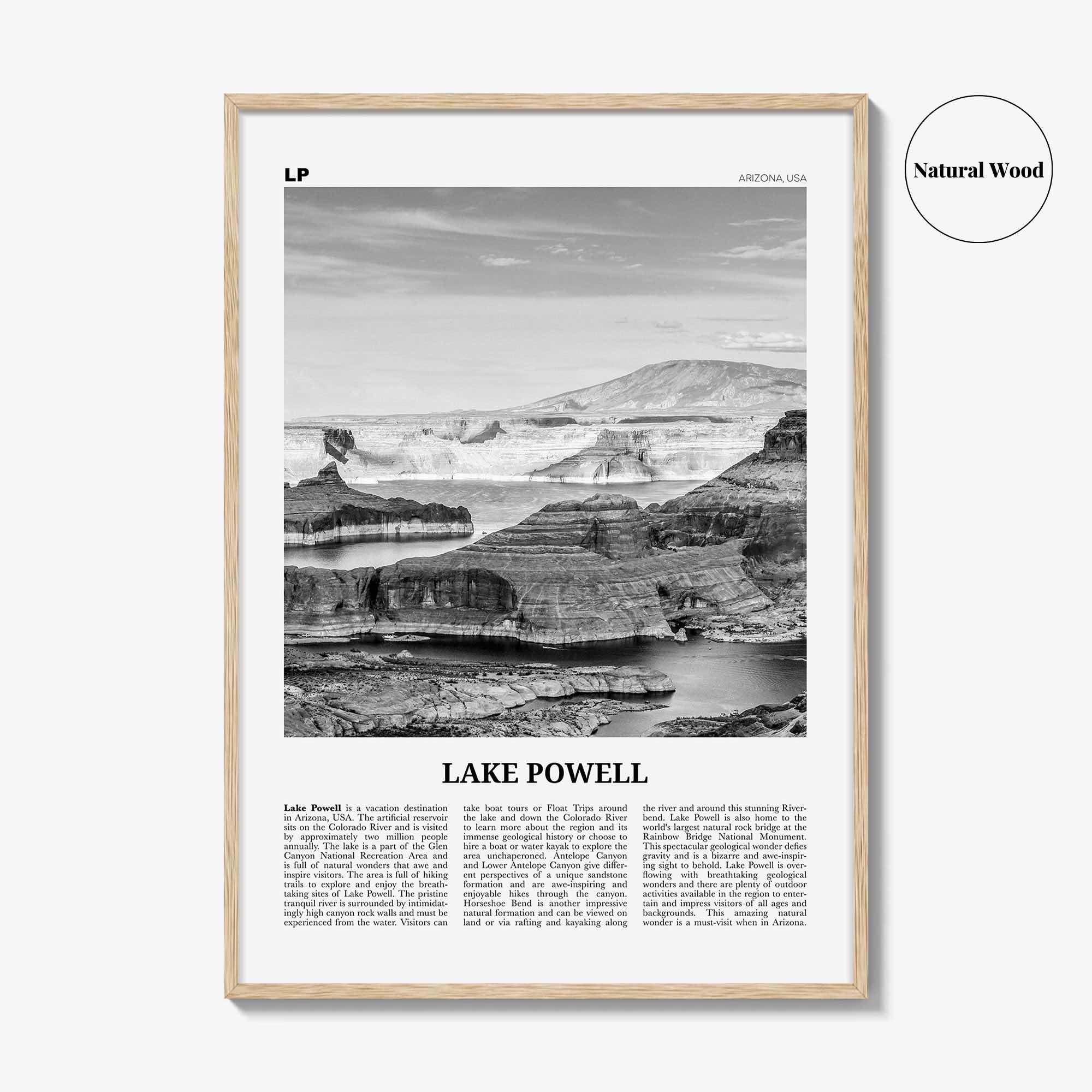 Lake Powell Print Black and White, Lake Powell Wall Art, Lake Powell Poster, Lake Powell Photo, Lake Powell Map, Arizona, USA, United States