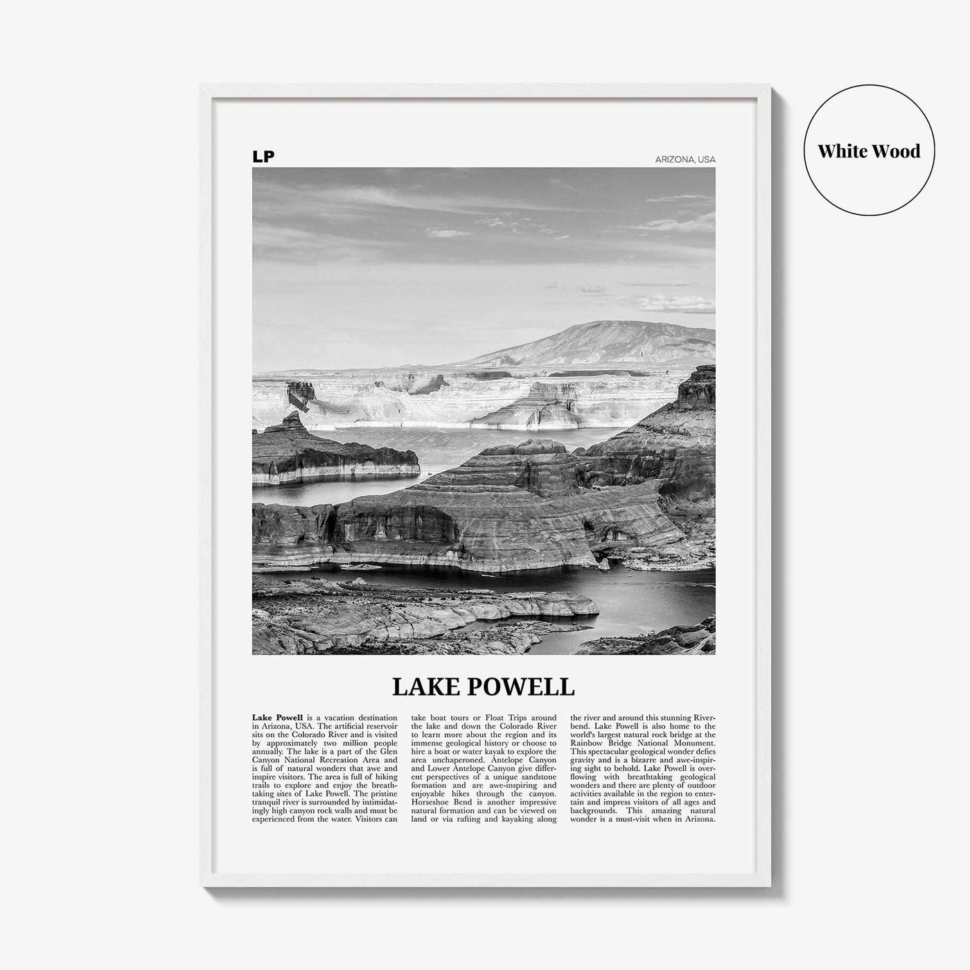 Lake Powell Print Black and White, Lake Powell Wall Art, Lake Powell Poster, Lake Powell Photo, Lake Powell Map, Arizona, USA, United States