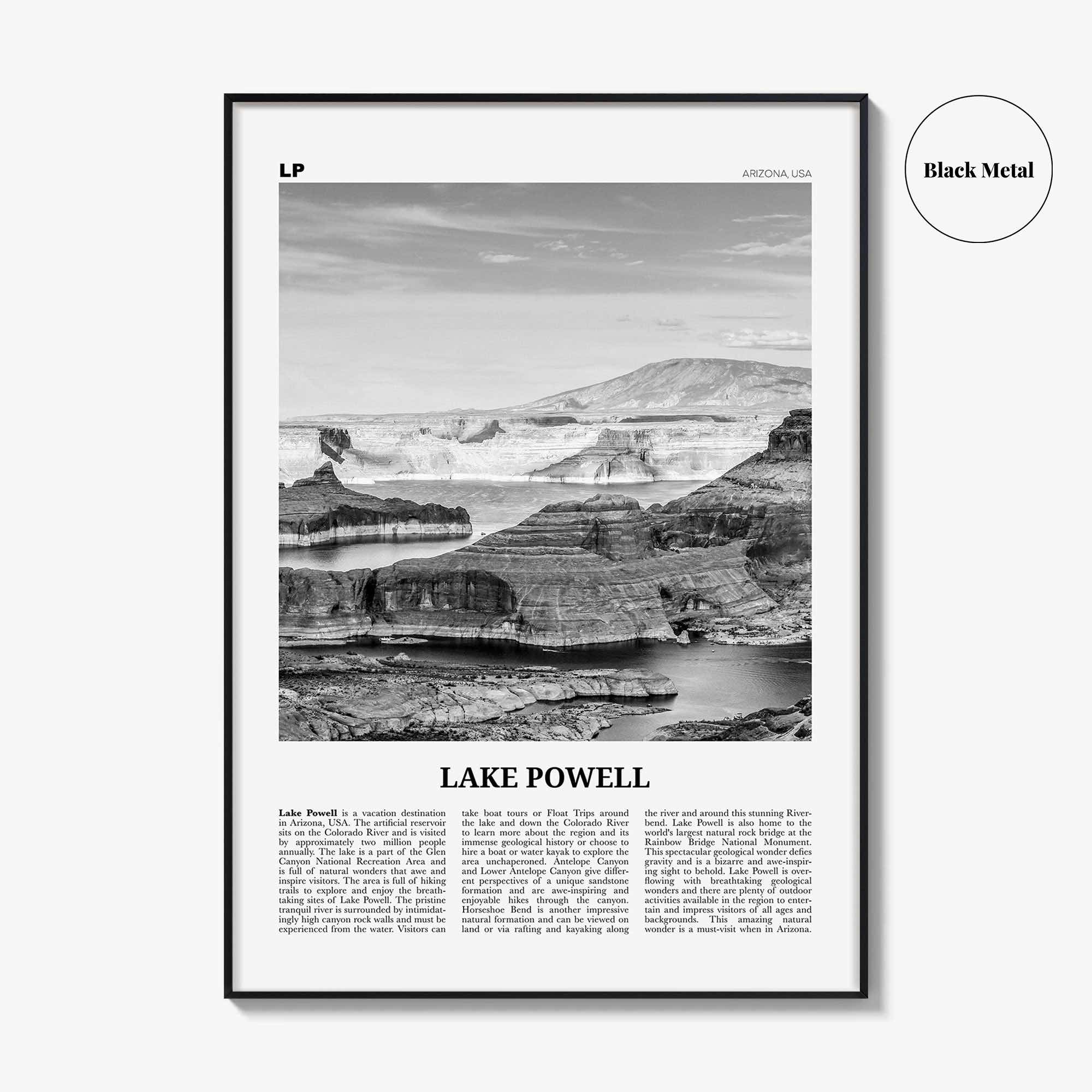 Lake Powell Print Black and White, Lake Powell Wall Art, Lake Powell Poster, Lake Powell Photo, Lake Powell Map, Arizona, USA, United States