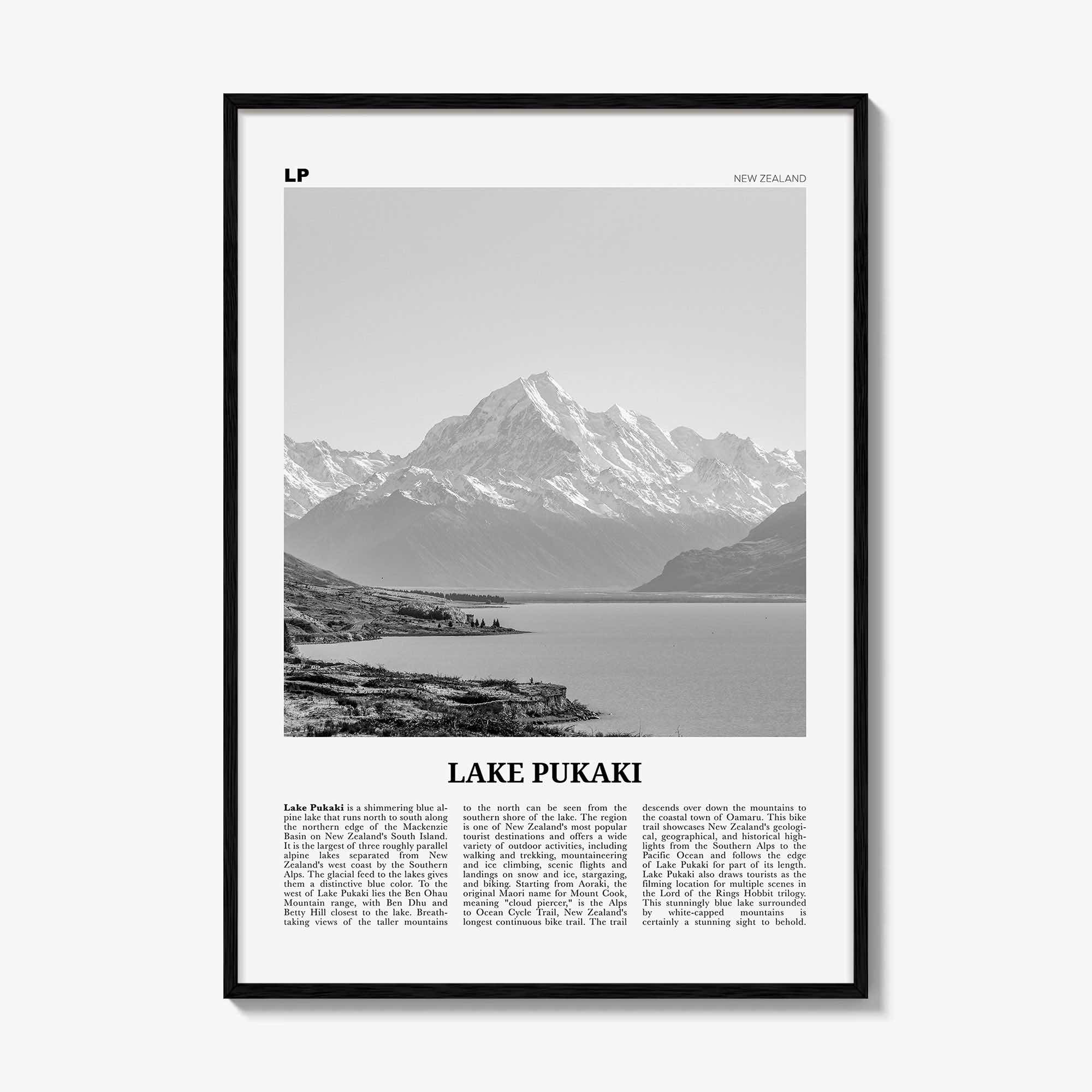 Lake Pukaki Print Black and White, Lake Pukaki Wall Art, Lake Pukaki Poster, Lake Pukaki Photo, New Zealand