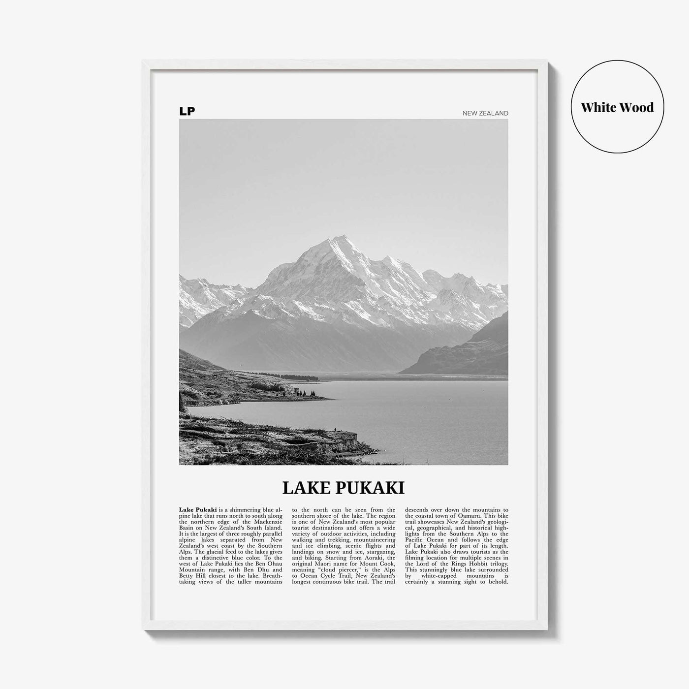 Lake Pukaki Print Black and White, Lake Pukaki Wall Art, Lake Pukaki Poster, Lake Pukaki Photo, New Zealand
