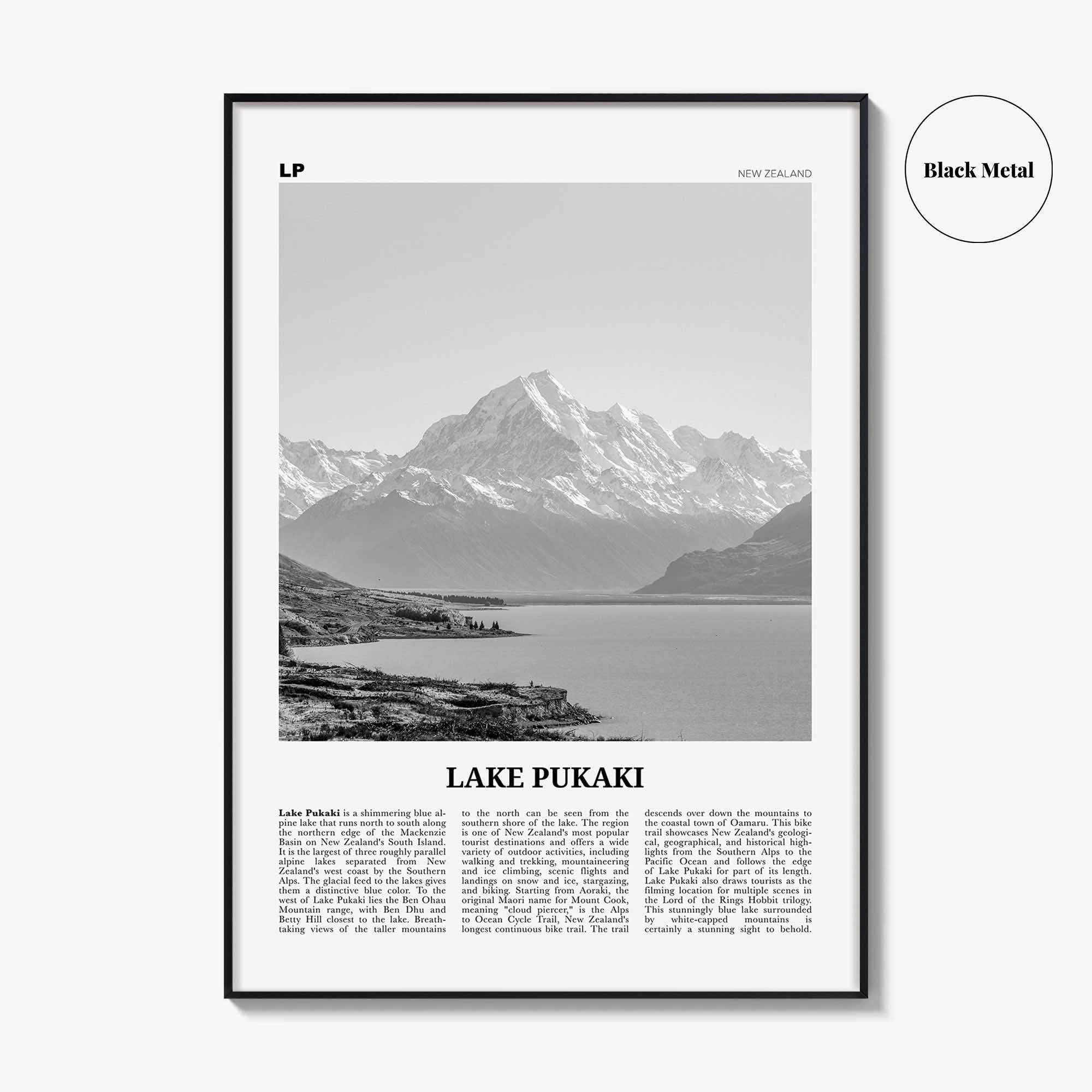 Lake Pukaki Print Black and White, Lake Pukaki Wall Art, Lake Pukaki Poster, Lake Pukaki Photo, New Zealand