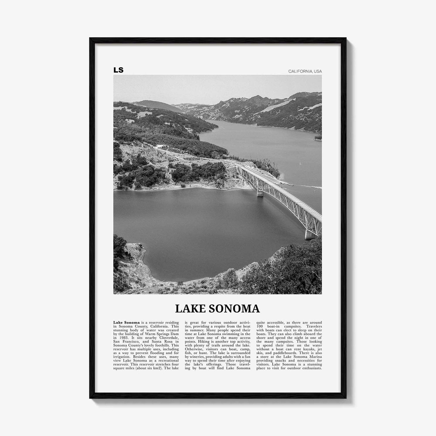 Lake Sonoma Print Black and White, Lake Sonoma Wall Art, Lake Sonoma Poster, Lake Sonoma Photo, Lake Sonoma Décor, California, USA