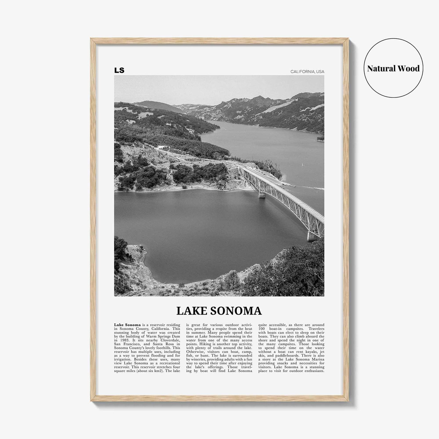 Lake Sonoma Print Black and White, Lake Sonoma Wall Art, Lake Sonoma Poster, Lake Sonoma Photo, Lake Sonoma Décor, California, USA