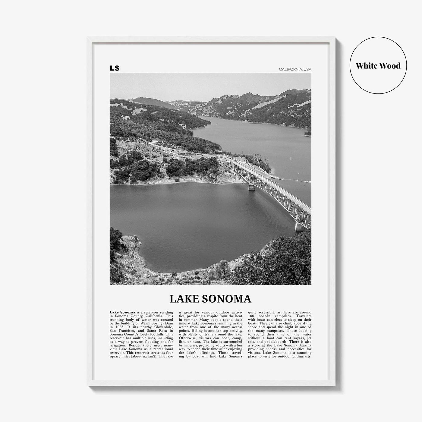 Lake Sonoma Print Black and White, Lake Sonoma Wall Art, Lake Sonoma Poster, Lake Sonoma Photo, Lake Sonoma Décor, California, USA