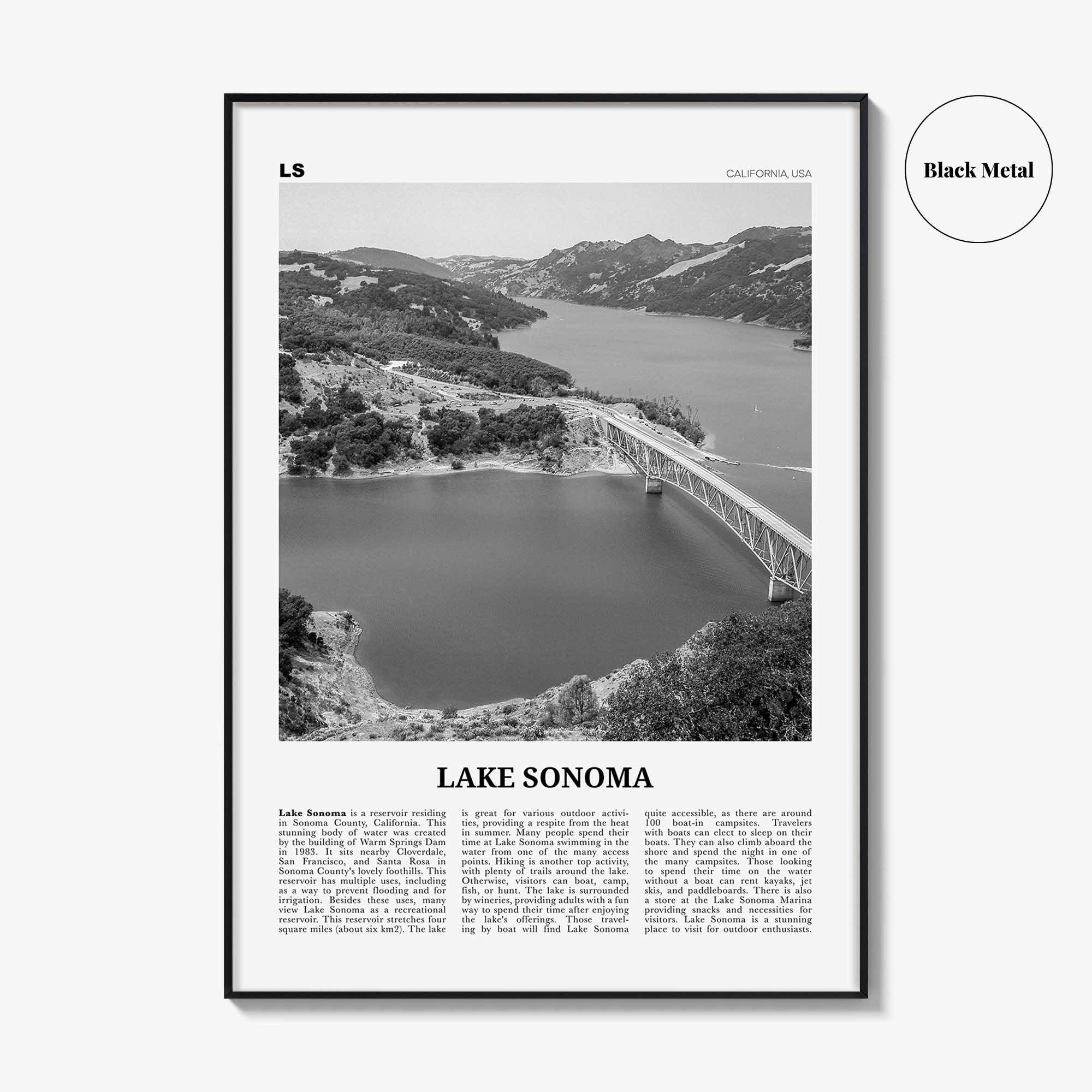 Lake Sonoma Print Black and White, Lake Sonoma Wall Art, Lake Sonoma Poster, Lake Sonoma Photo, Lake Sonoma Décor, California, USA