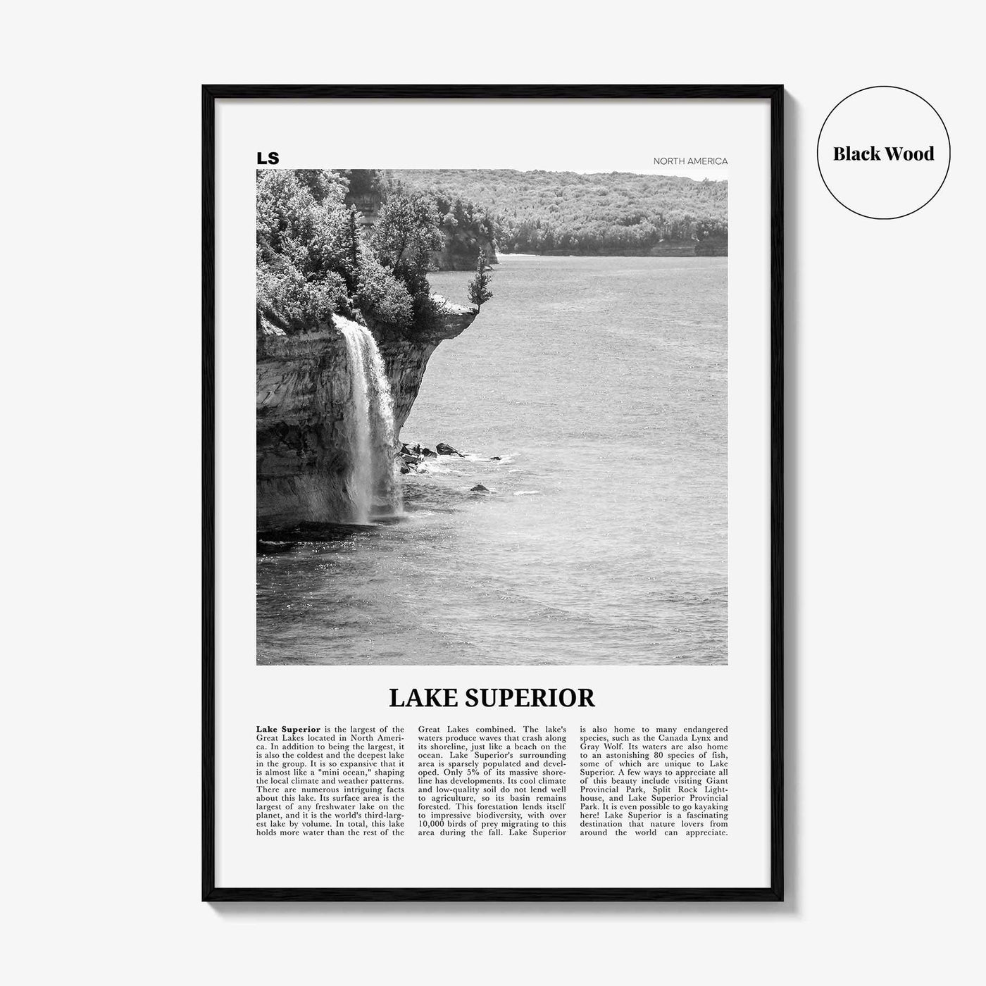 Lake Superior Print Black and White, Lake Superior Wall Art, Lake Superior Poster, Lake Superior Photo, USA, United States, Canada