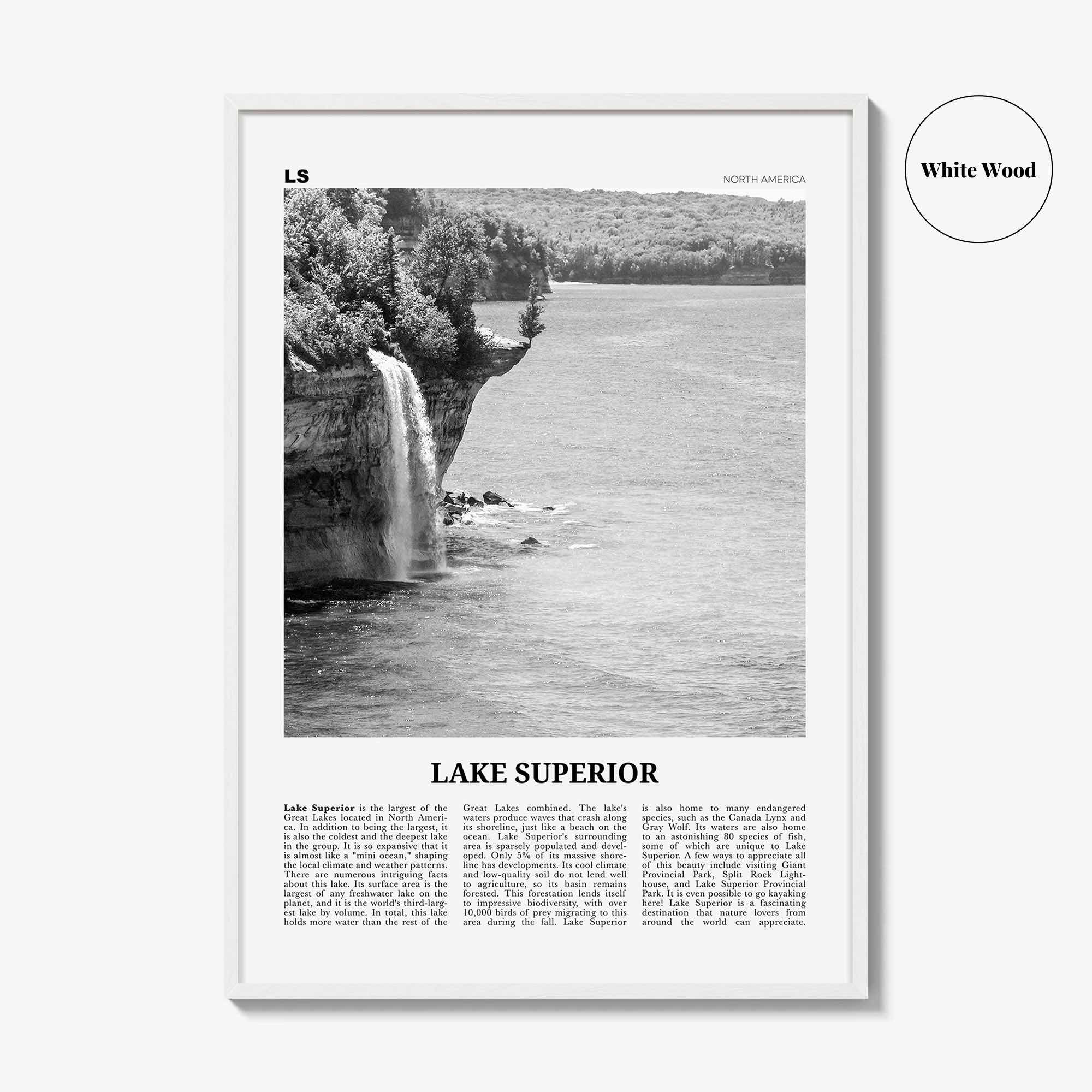 Lake Superior Print Black and White, Lake Superior Wall Art, Lake Superior Poster, Lake Superior Photo, USA, United States, Canada