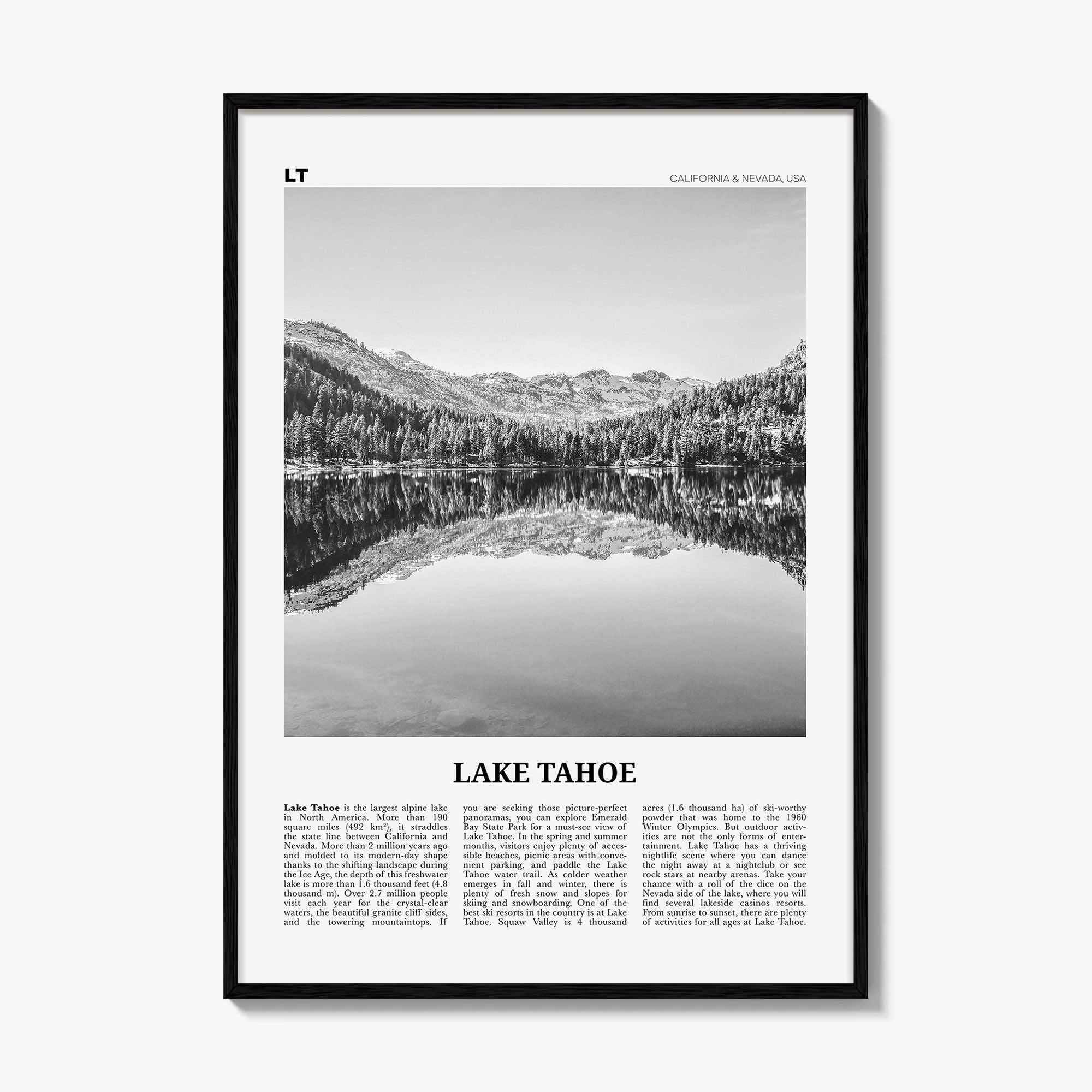 Lake Tahoe Print Black and White No 1, Lake Tahoe Wall Art, Lake Tahoe Poster, Lake Tahoe Photo, California, USA, United States, America